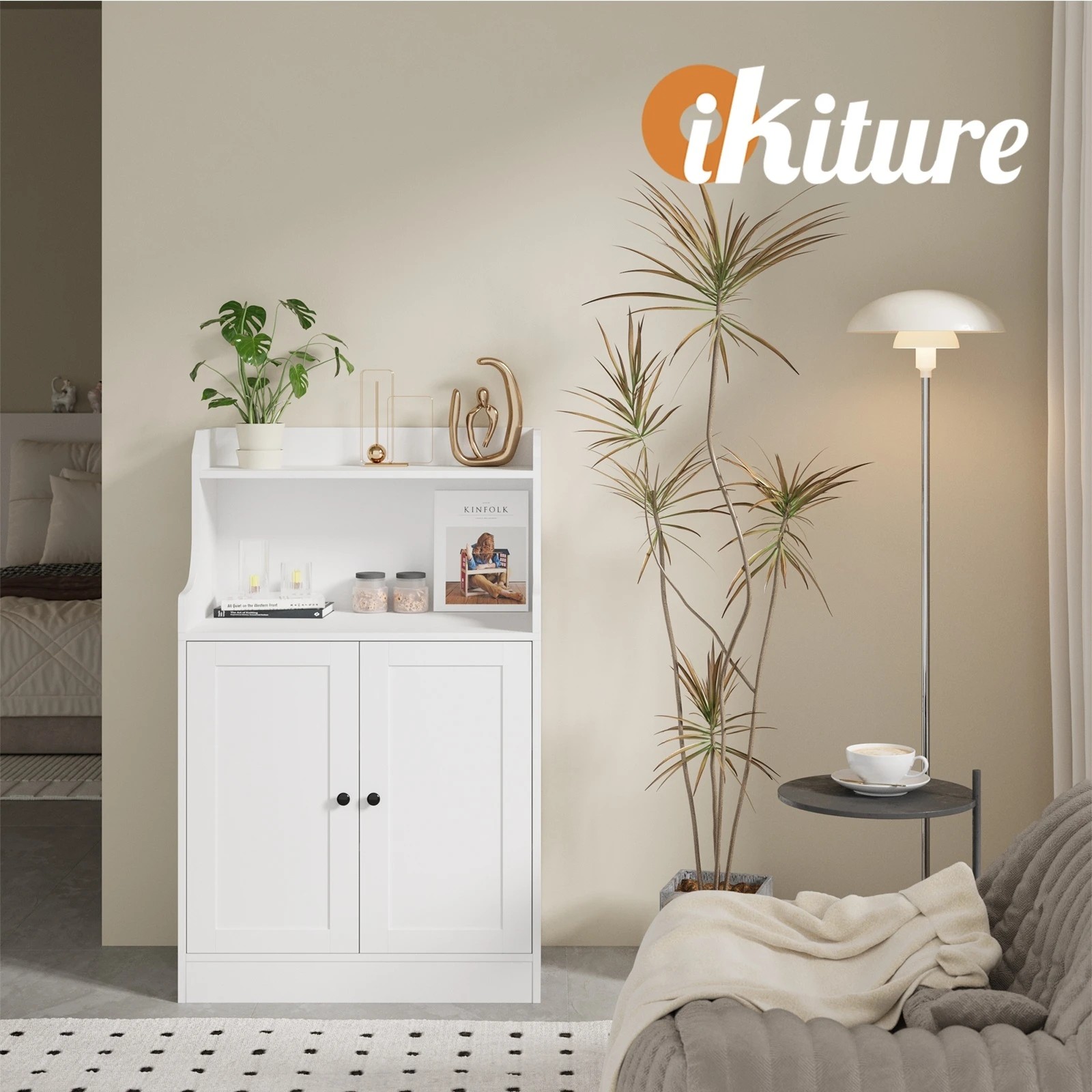 5 Oikiture Buffet Sideboard 2 Doors Hallway Table
 - White, 5 of 10