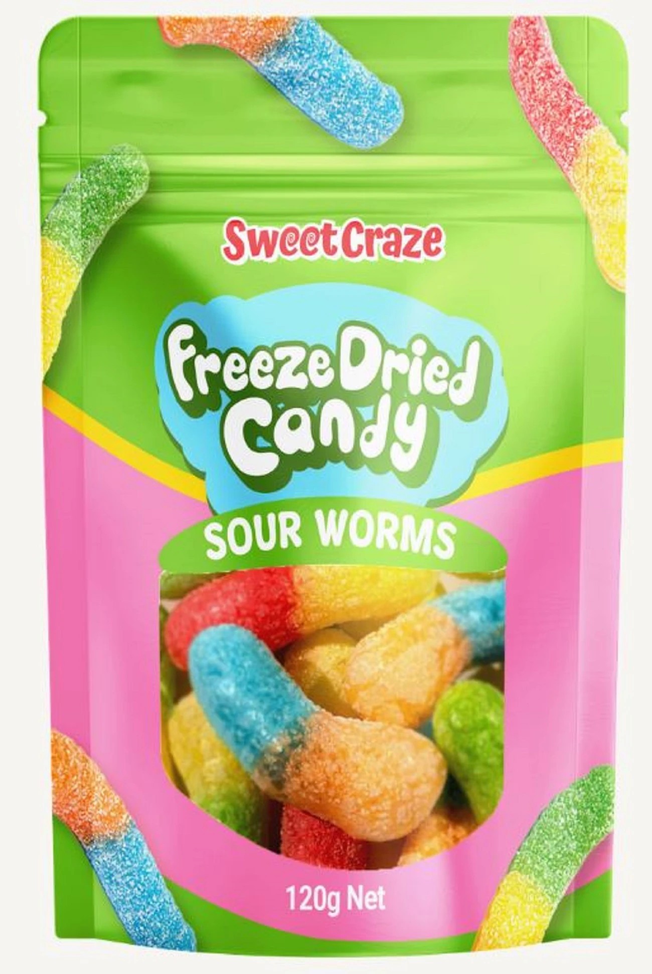 1 Sweet Craze Sour Worms Freeze Dried Candy 120g, 1 of 2