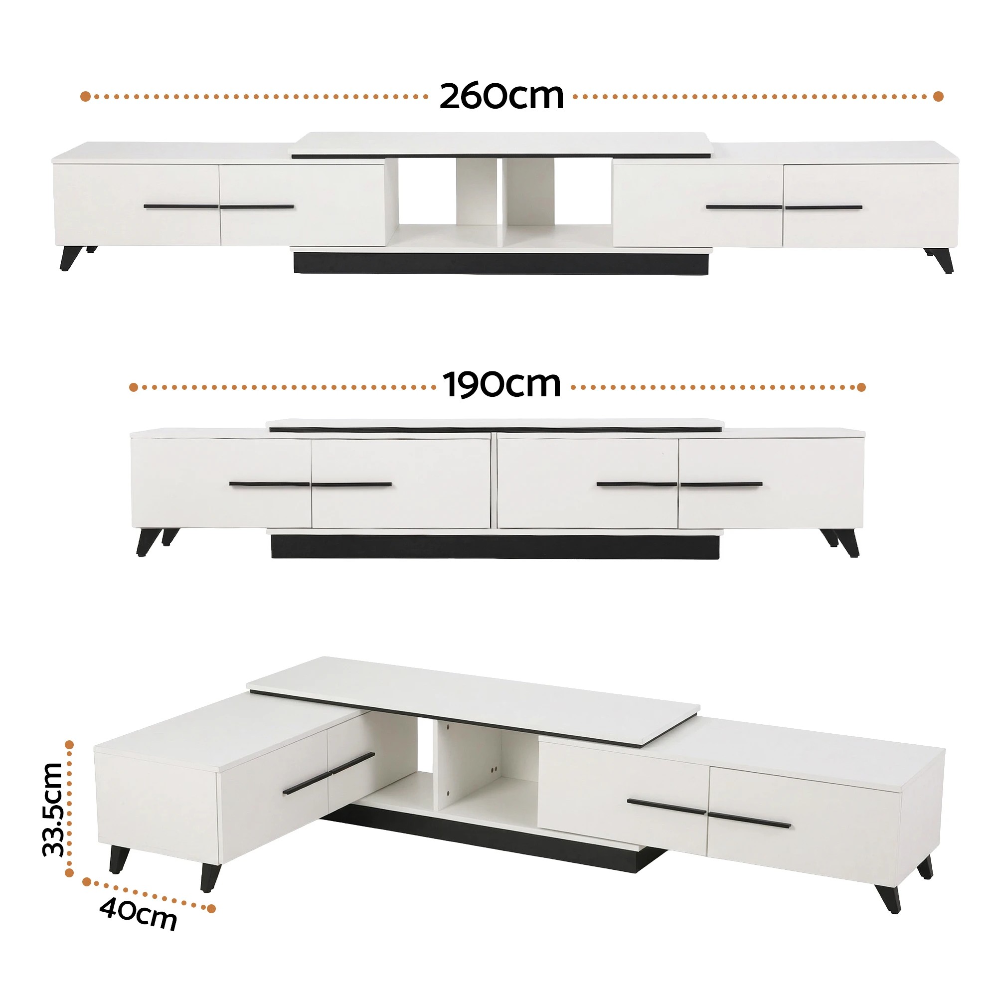 2 Artiss TV Unit Extendable 190-260cm Storage Drawers, 2 of 5