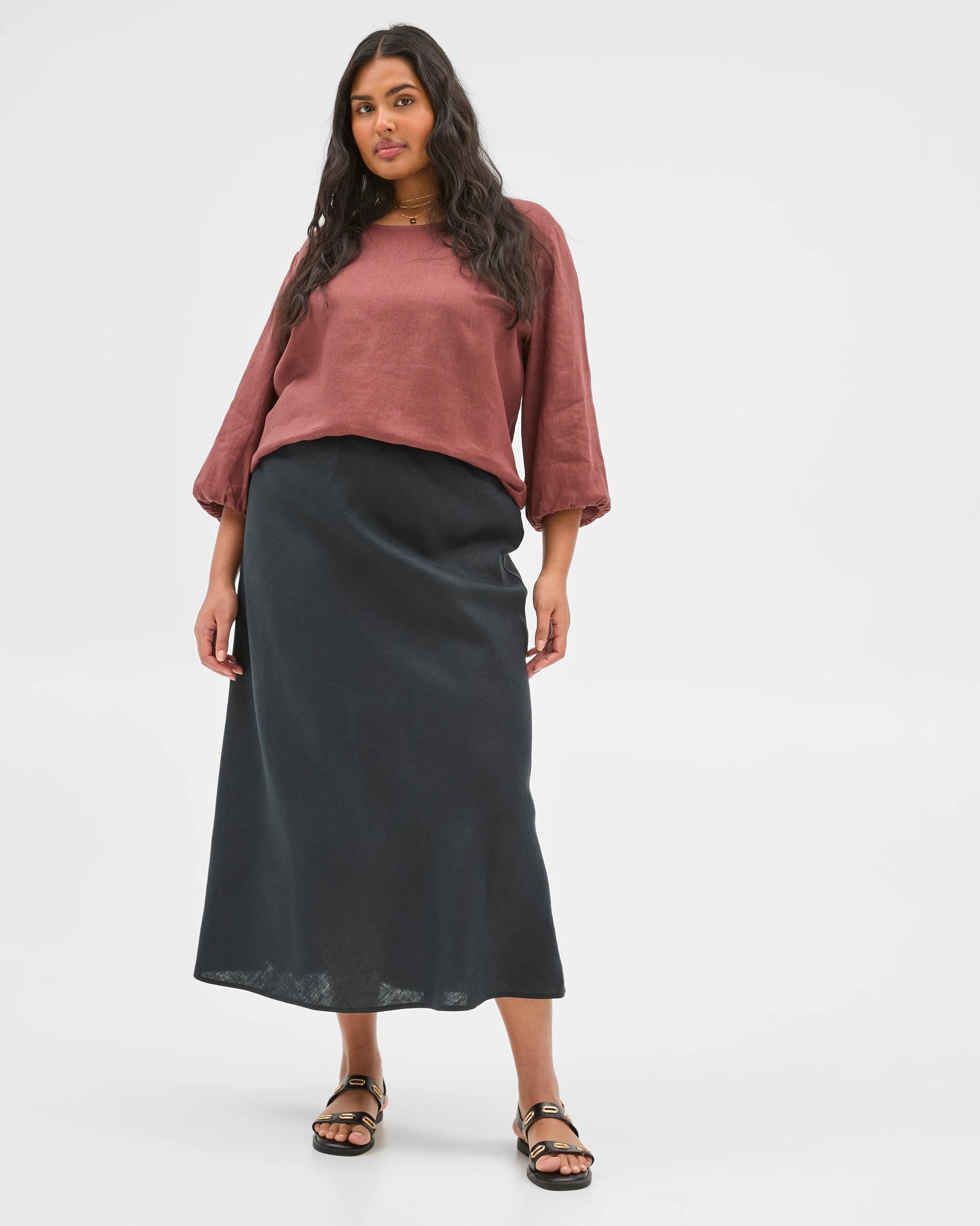 1 Target Plus Size European Linen Midi Skirt BLACK, 1 of 6