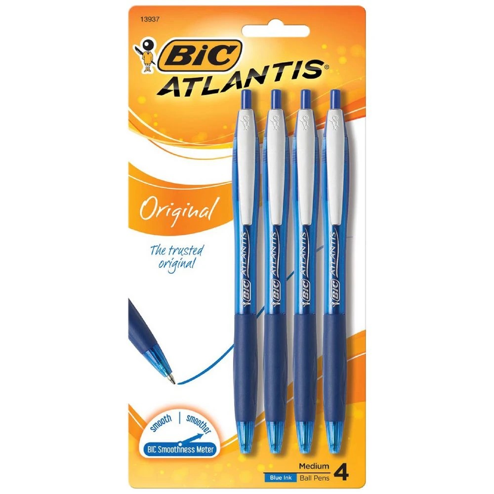 1 BIC Atlantis Retractable Ballpoint Pens Blue 4 Pack, 1 of 6