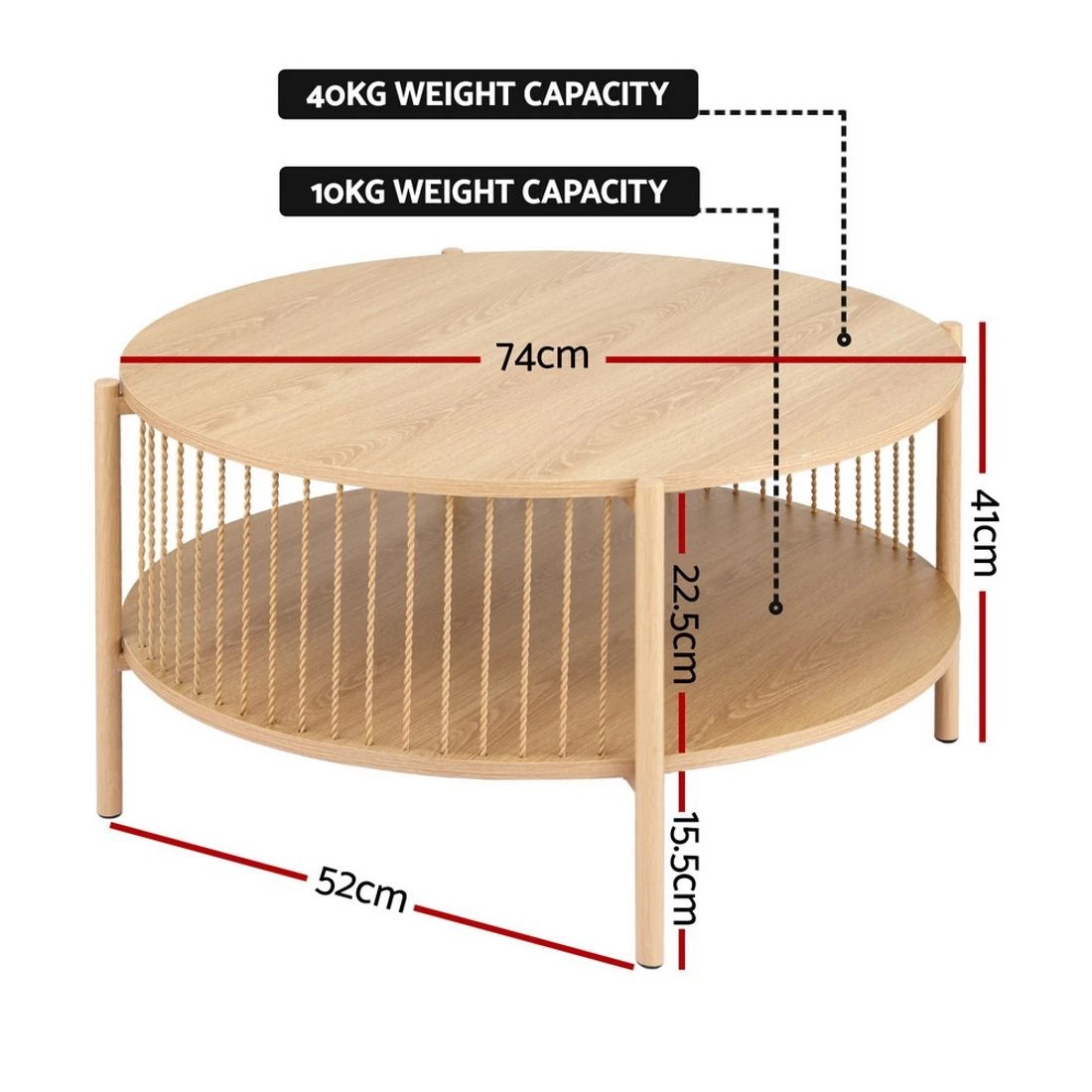 3 Artiss Coffee Table 2-tier Round Wood
 - Brown, 3 of 8