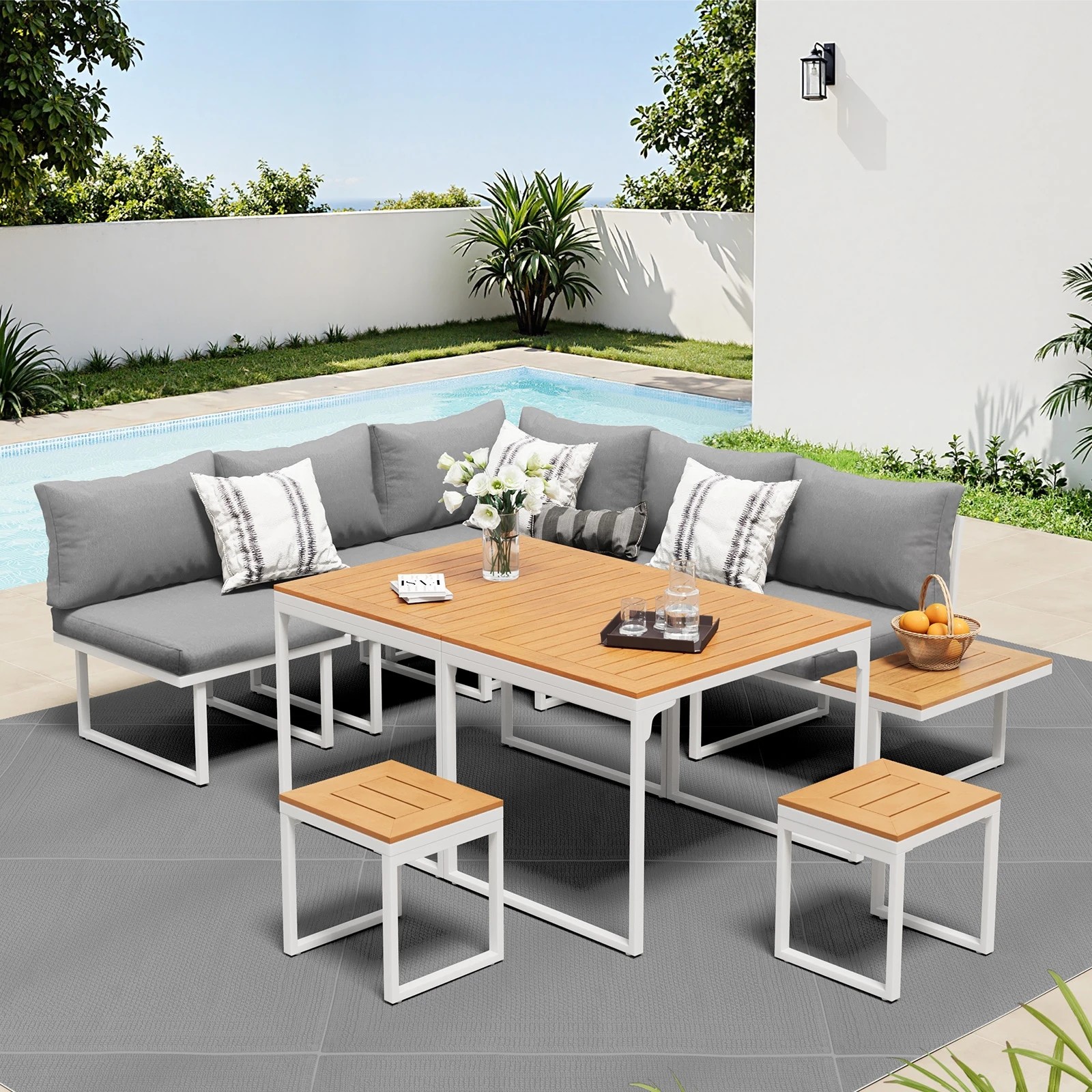 3 Livsip 7 Seater Outdoor Dining Set Sofa Lounge Setting Patio Table Stool - Multi, 3 of 8