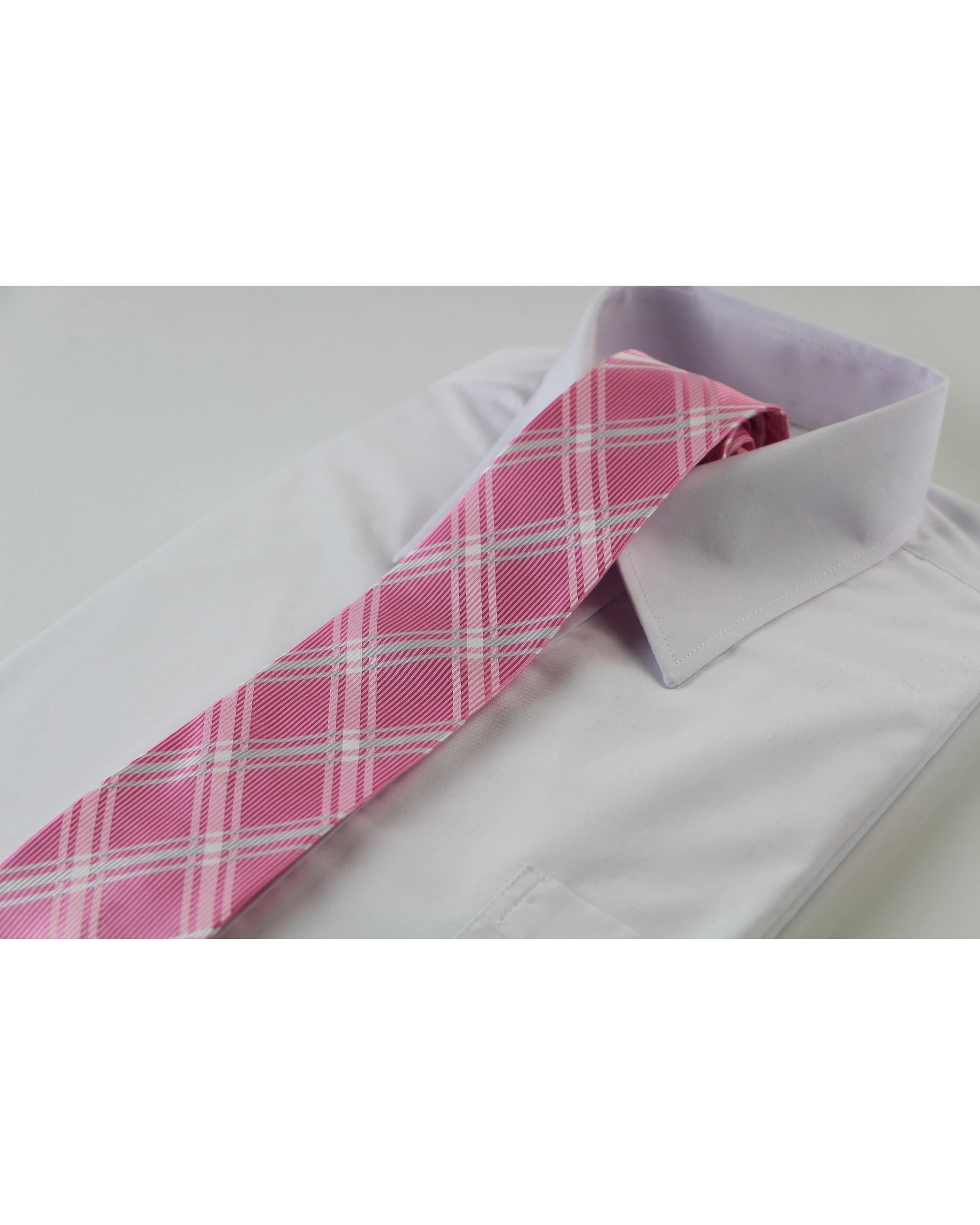 1 Zasel Mens Light Pink & White Plaid Striped Patterned 8cm Neck Tie - Multi, 1 of 3