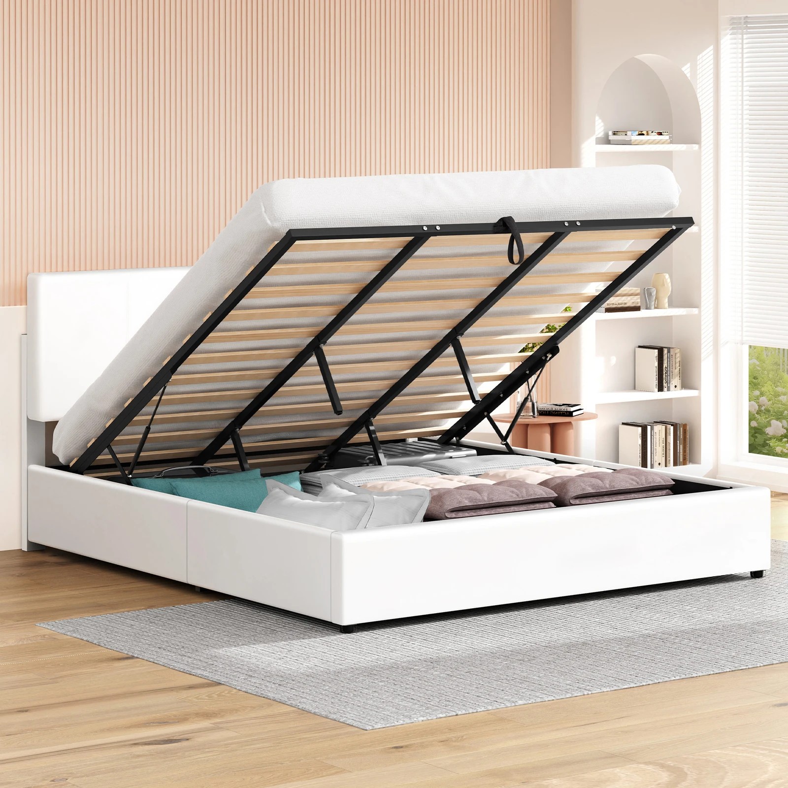 4 Alfordson Bed Frame King Gas Lift Storage Adjustable Headboard Luria - White, 4 of 10