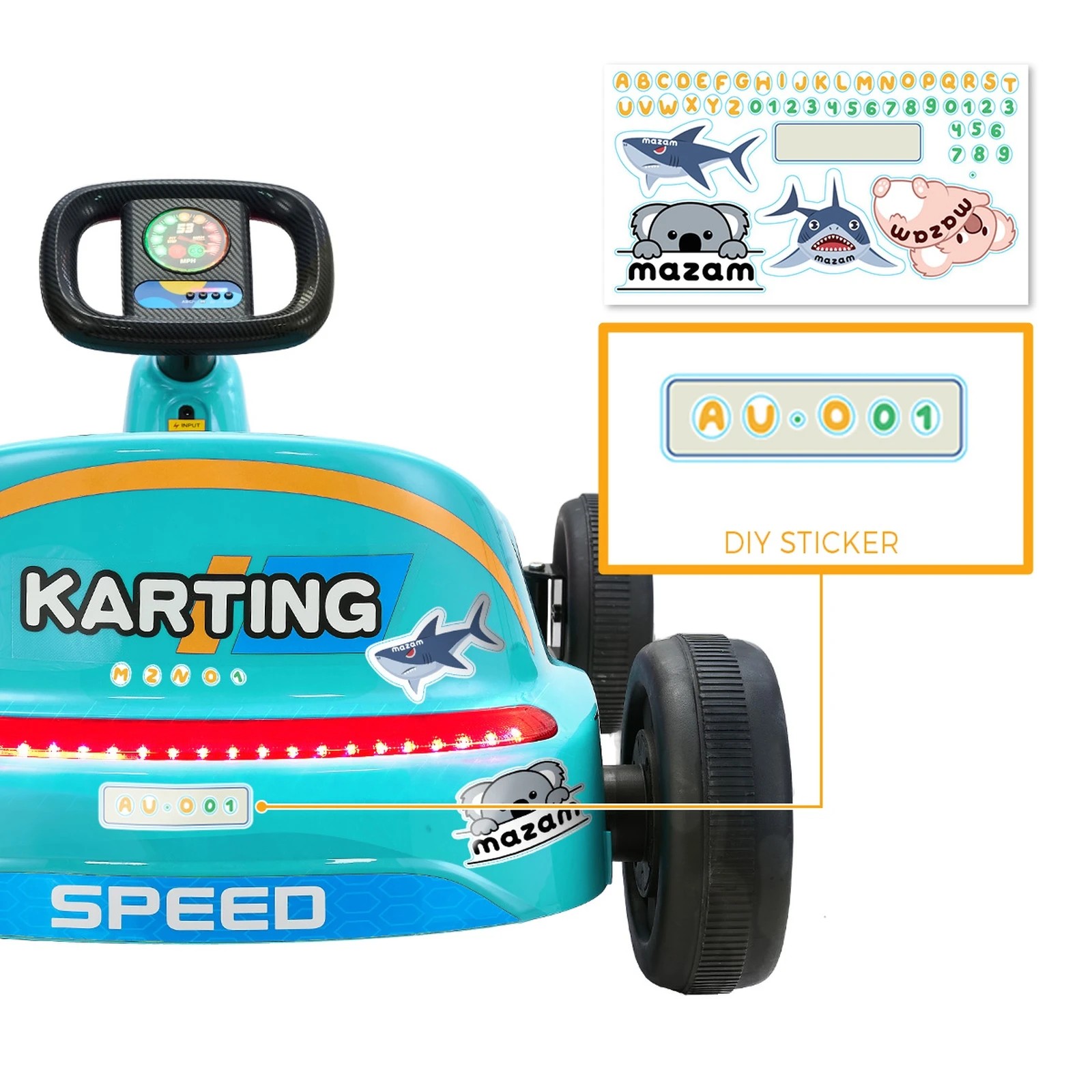 7 Mazam Kids Ride On Car Electric Kart Bluetooth Light Music Remote Control
 - Blue, 7 of 10
