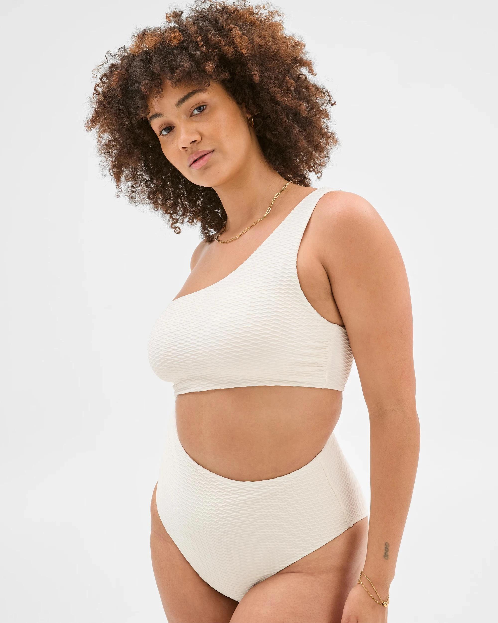 3 Target Textured One Shoulder One Piece Swimsuit PORCELAIN, 3 of 5