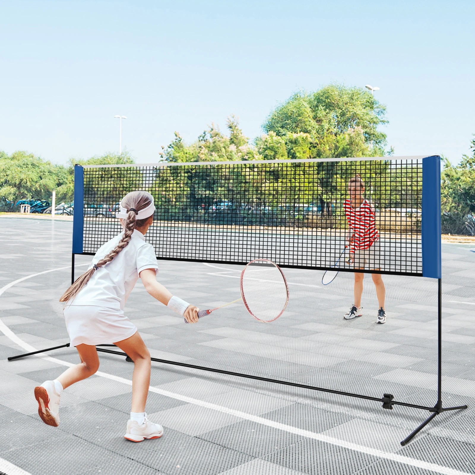 2 Costway 3m Badminton Tennis Net Portable Volleyball Pickleball Net Stand w/2 Shuttlecocks - Blue, 2 of 3