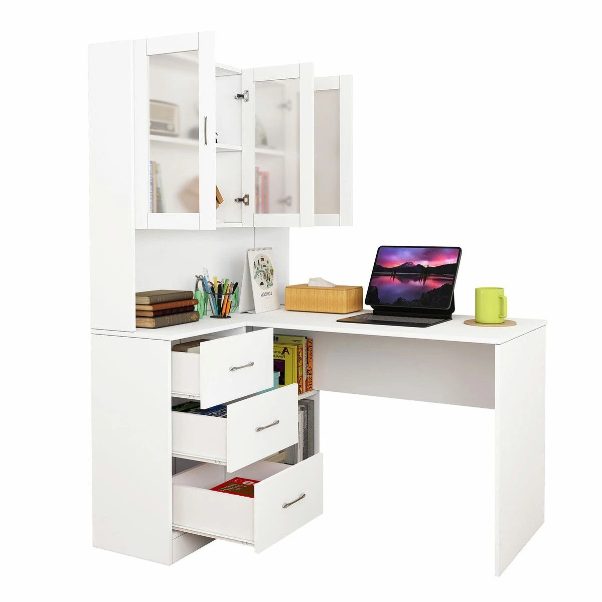 5 LUXSUITE Computer Desk and Bookcase 3in1 White, 5 of 5