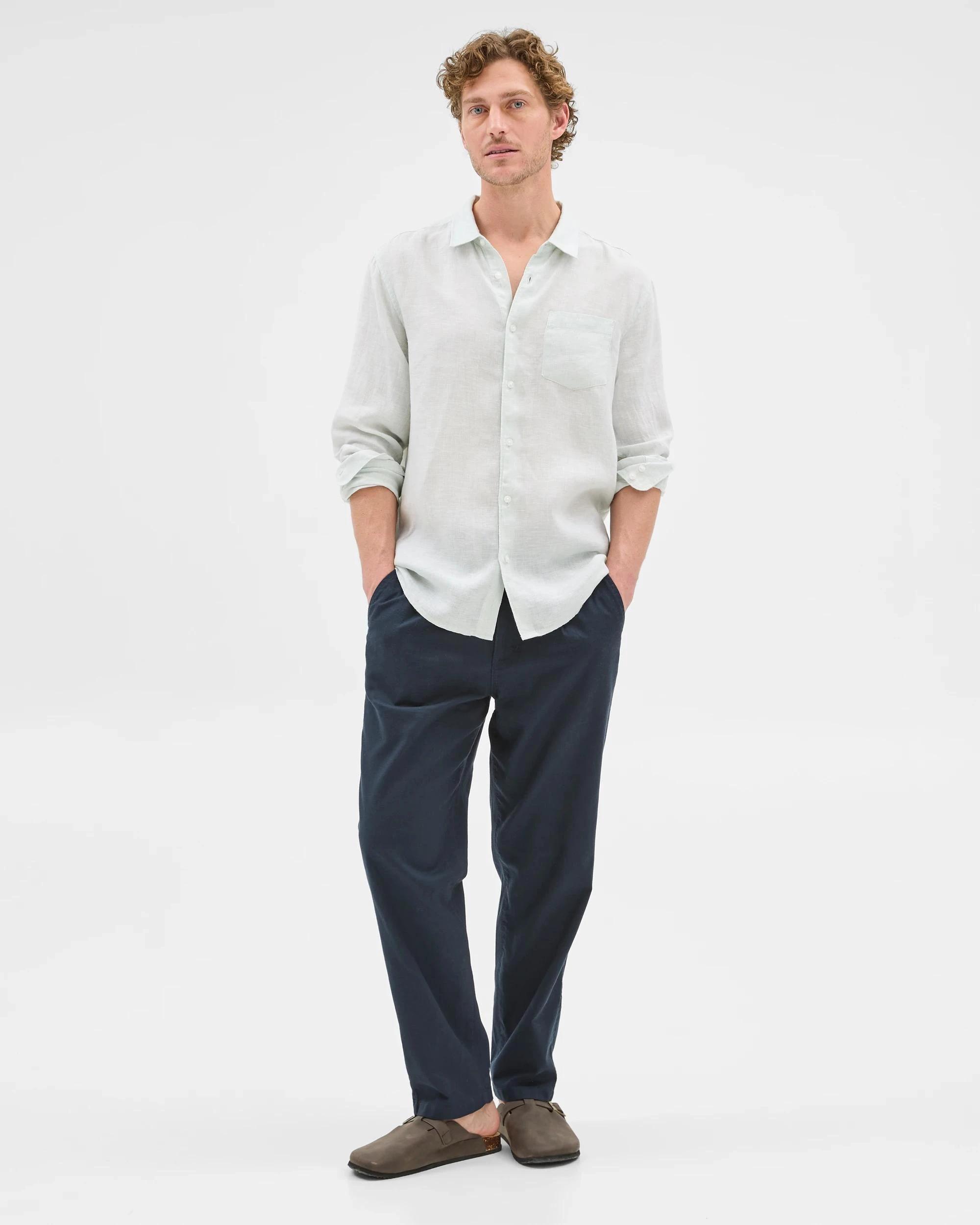 2 Target European Linen Long Sleeve Textured Shirt LIGHT GREEN, 2 of 7