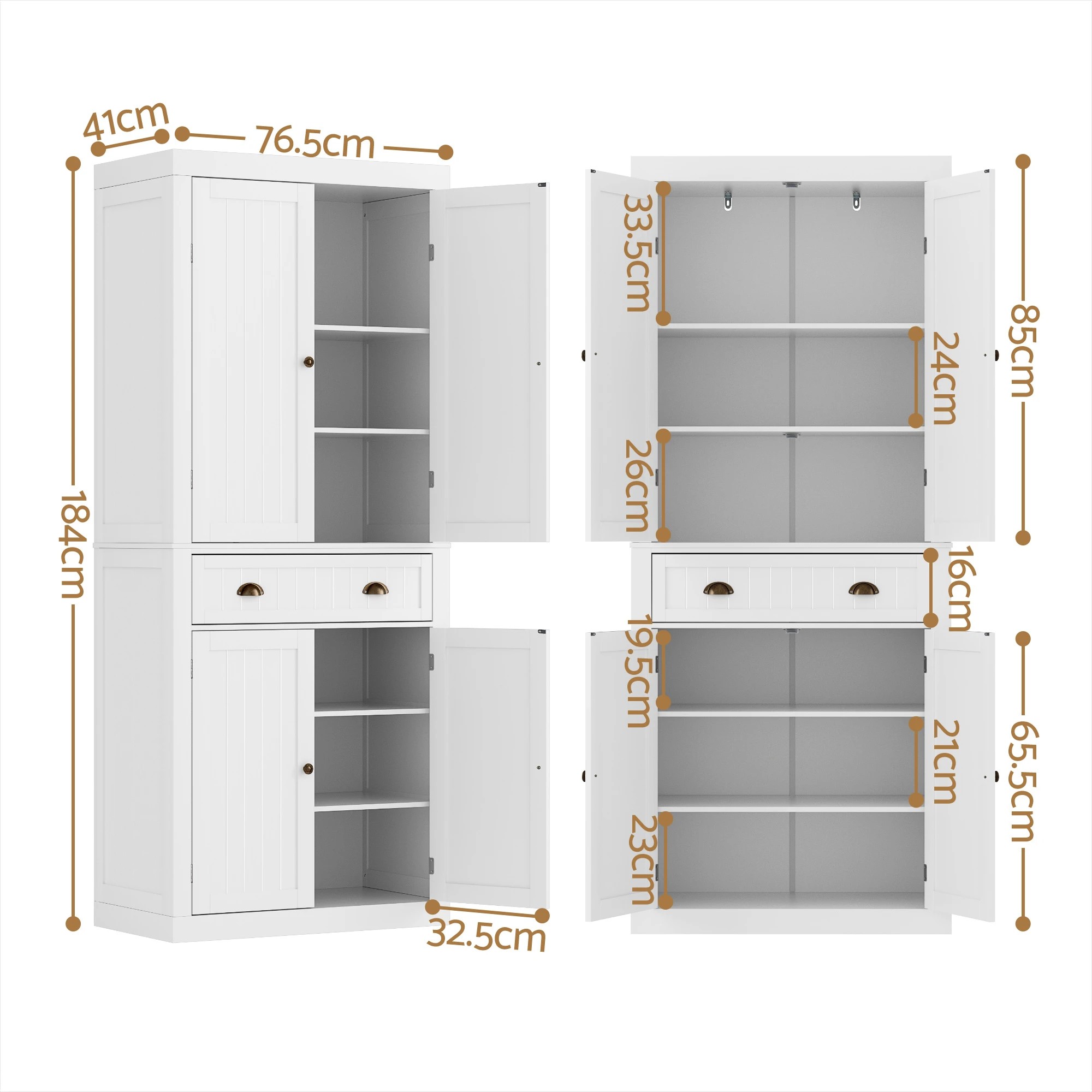 3 Artiss 2x Buffet Unit Cabinet Sideboard Pantry 184cm - White, 3 of 8