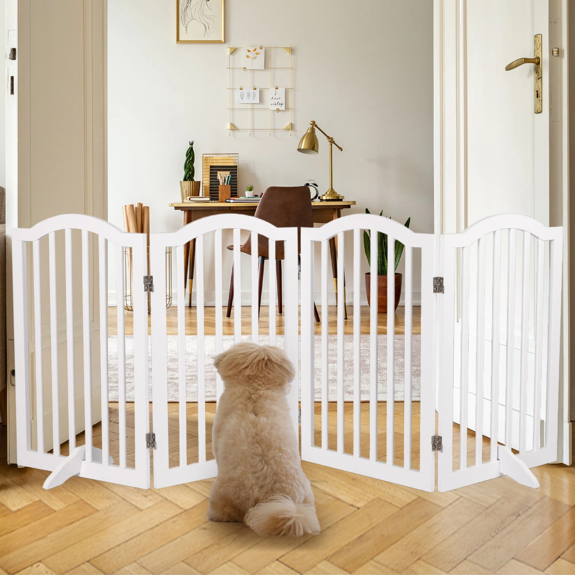 7 Pawz 4 Panel Foldable Pet Gate In Colour - White, 7 of 7