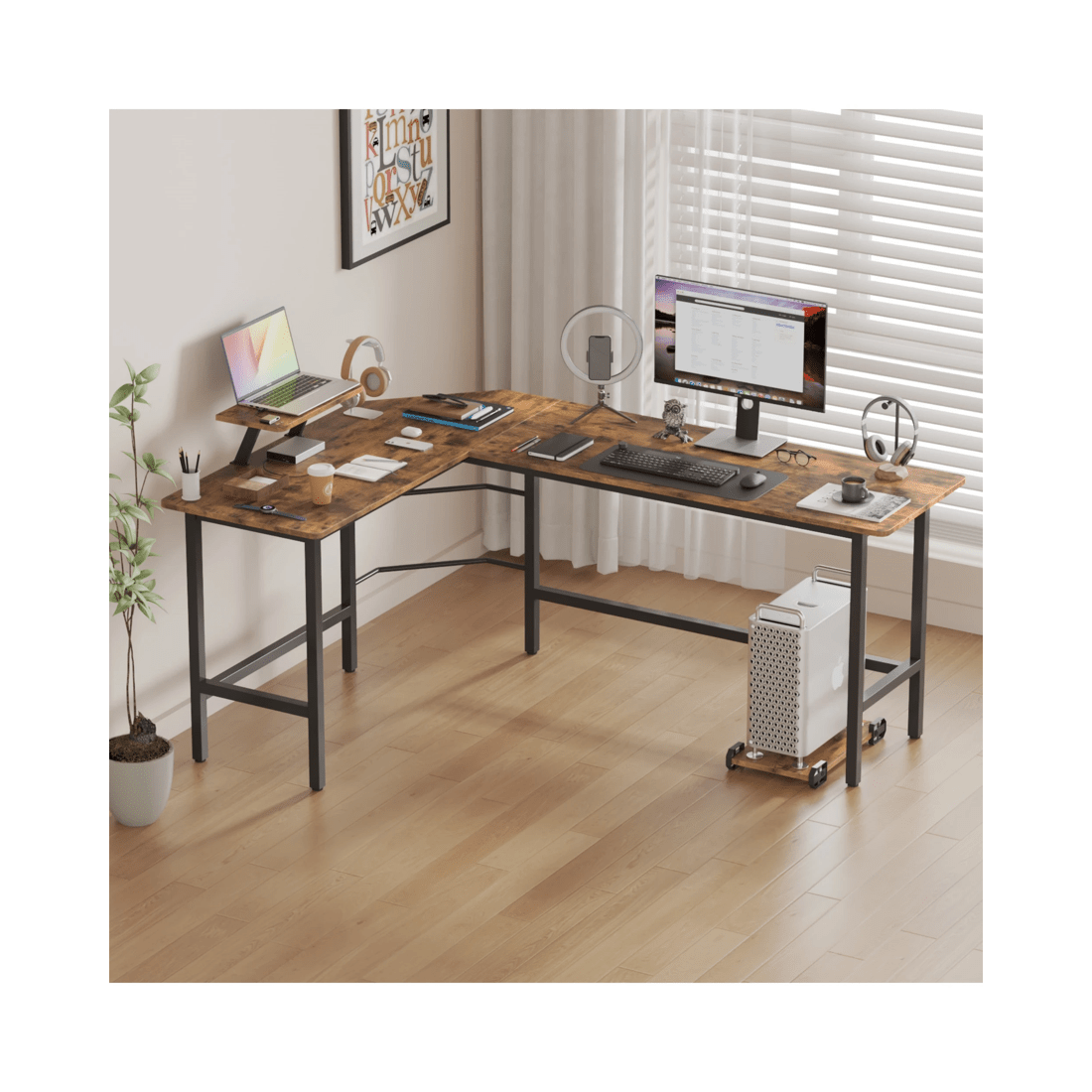 9 Advwin L-shaped Corner Desk With Laptop Stand Workstation Home Work Computer Desk Office Table, 9 of 9