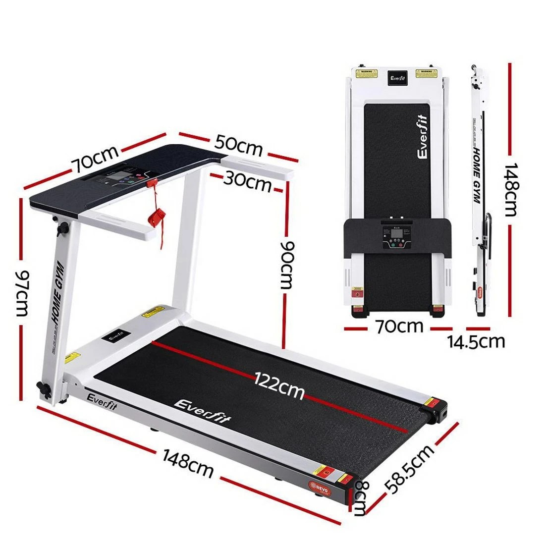 2 Everfit Treadmill Electric Home Gym Fitness Exercise Fully Foldable 420mm - White, 2 of 7