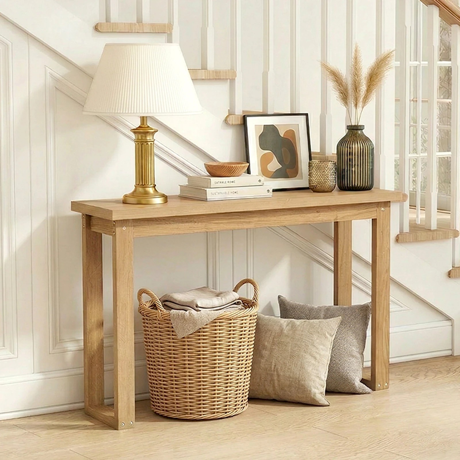 4 Oikiture Console Table Narrow Hall Entryway Desk Sofa Table Display Shelf - Natural, 4 of 7