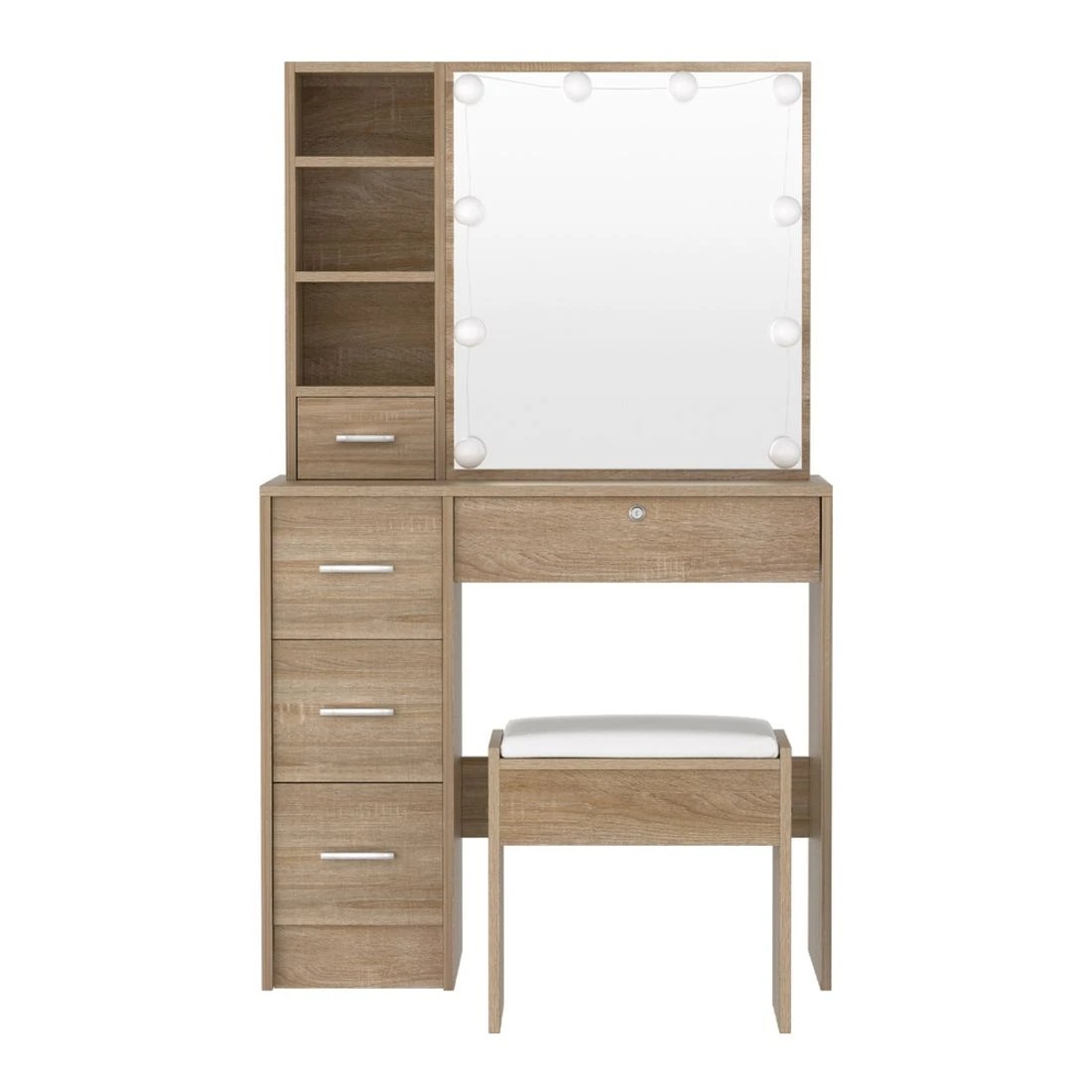 5 Artiss Dressing Table Set Stool 10 Led Bulbs Wood - Natural, 5 of 8