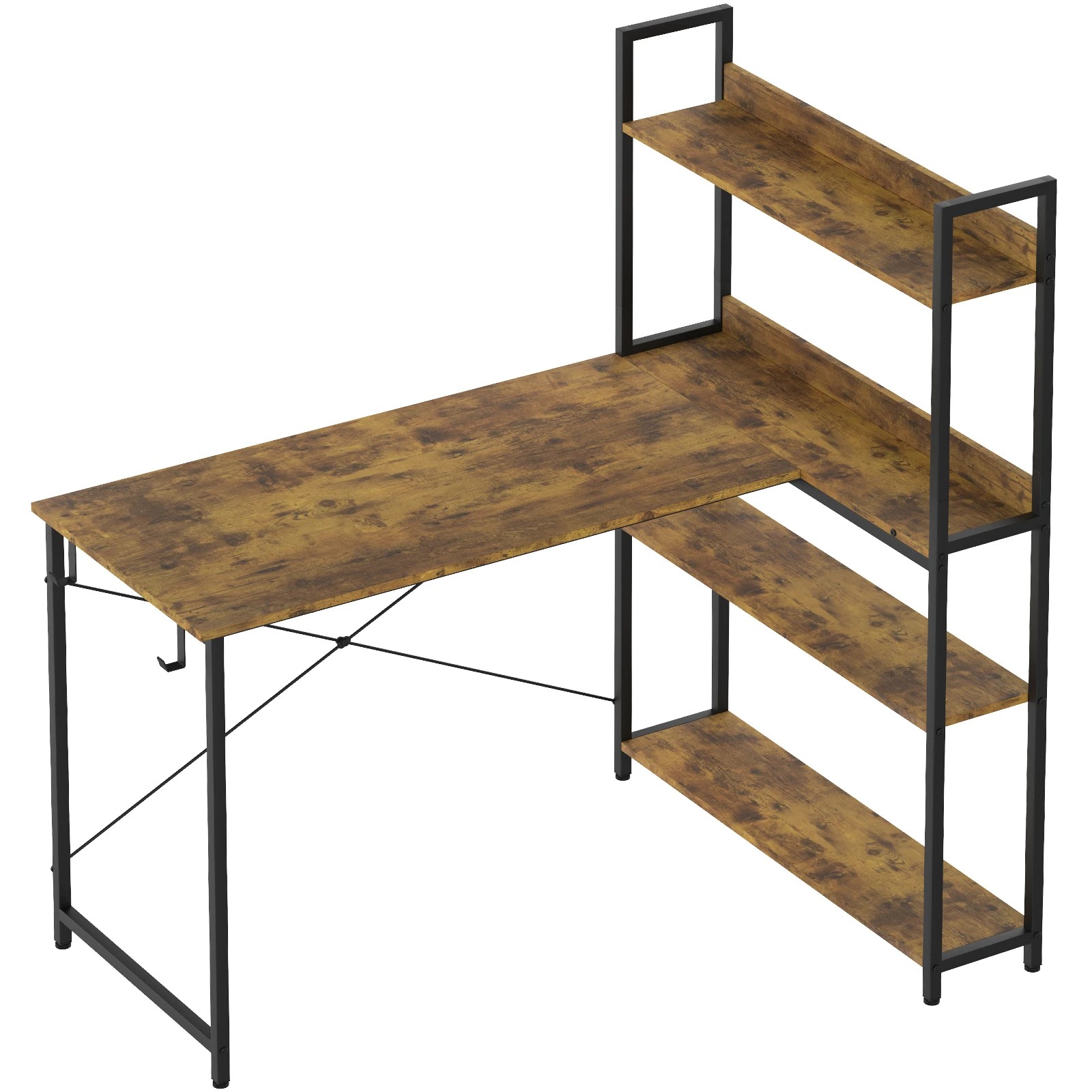 1 Advwin 110cm L Shaped Computer Desk With Reversible Storage Shelves Corner Desk - Brown, 1 of 8