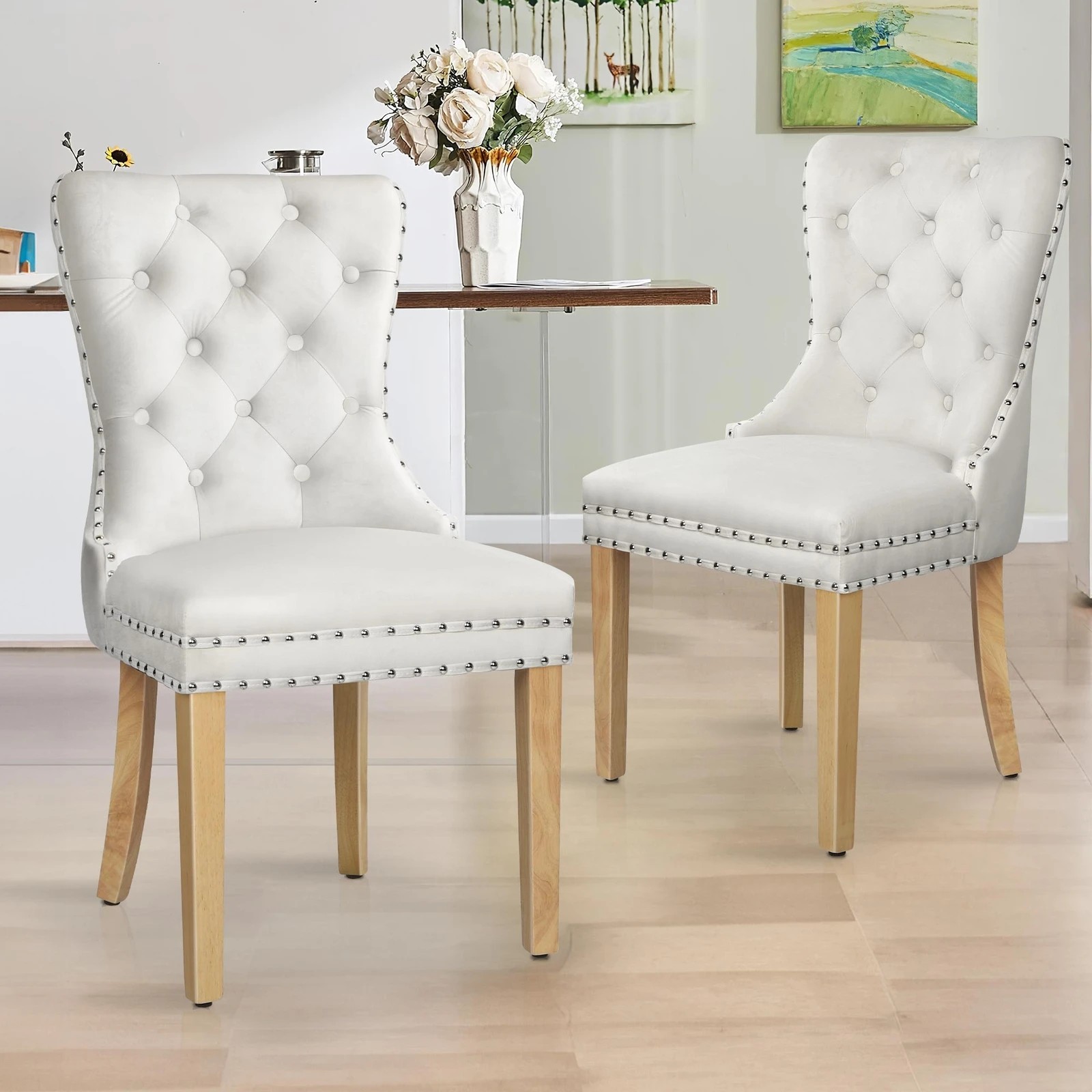 2 Alfordson 2x Dining Chairs Kitchen Lounge Velvet - White, 2 of 4