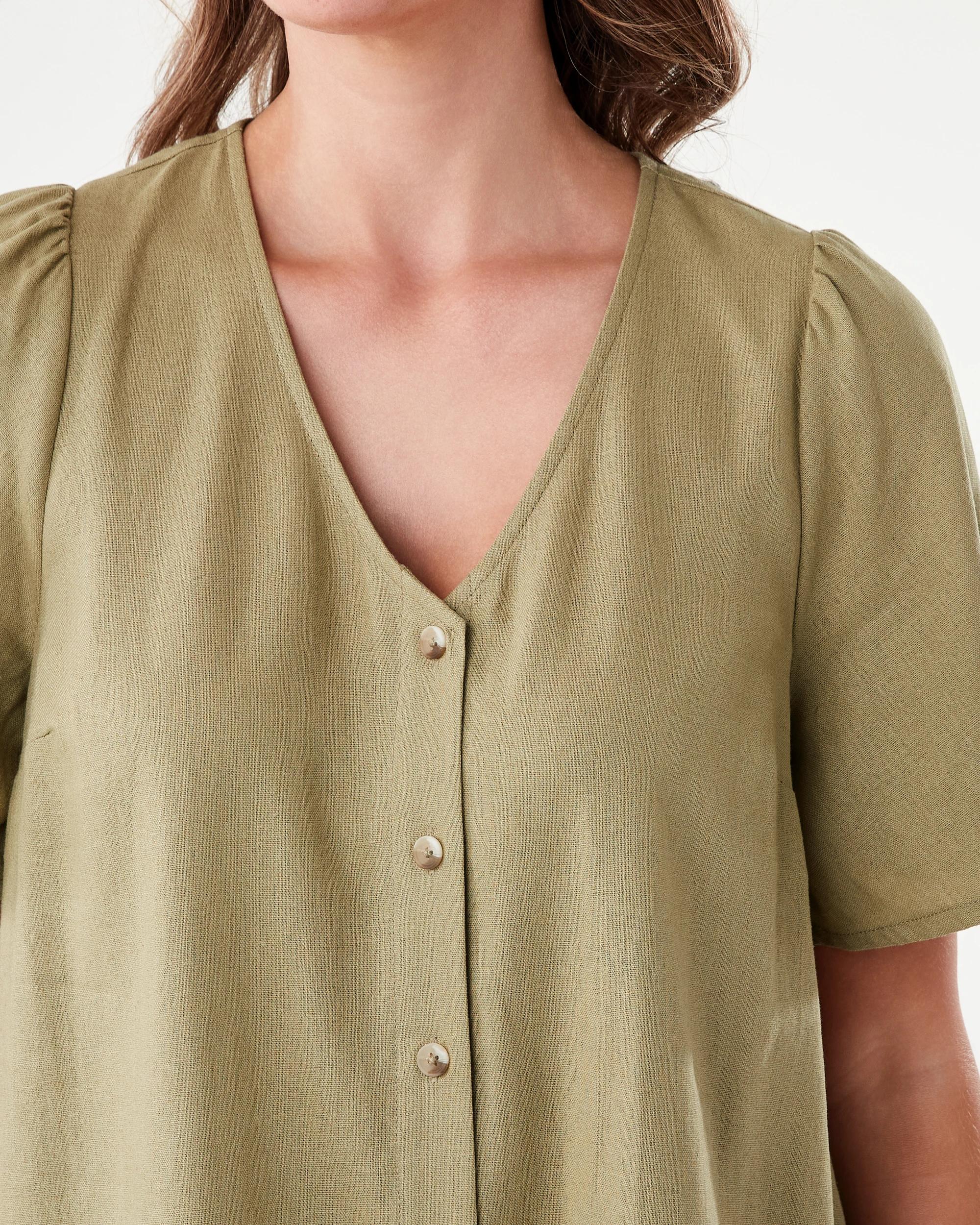 5 Short Sleeve Linen Blend Drop Tier Mini Dress Urban Grn, 5 of 8