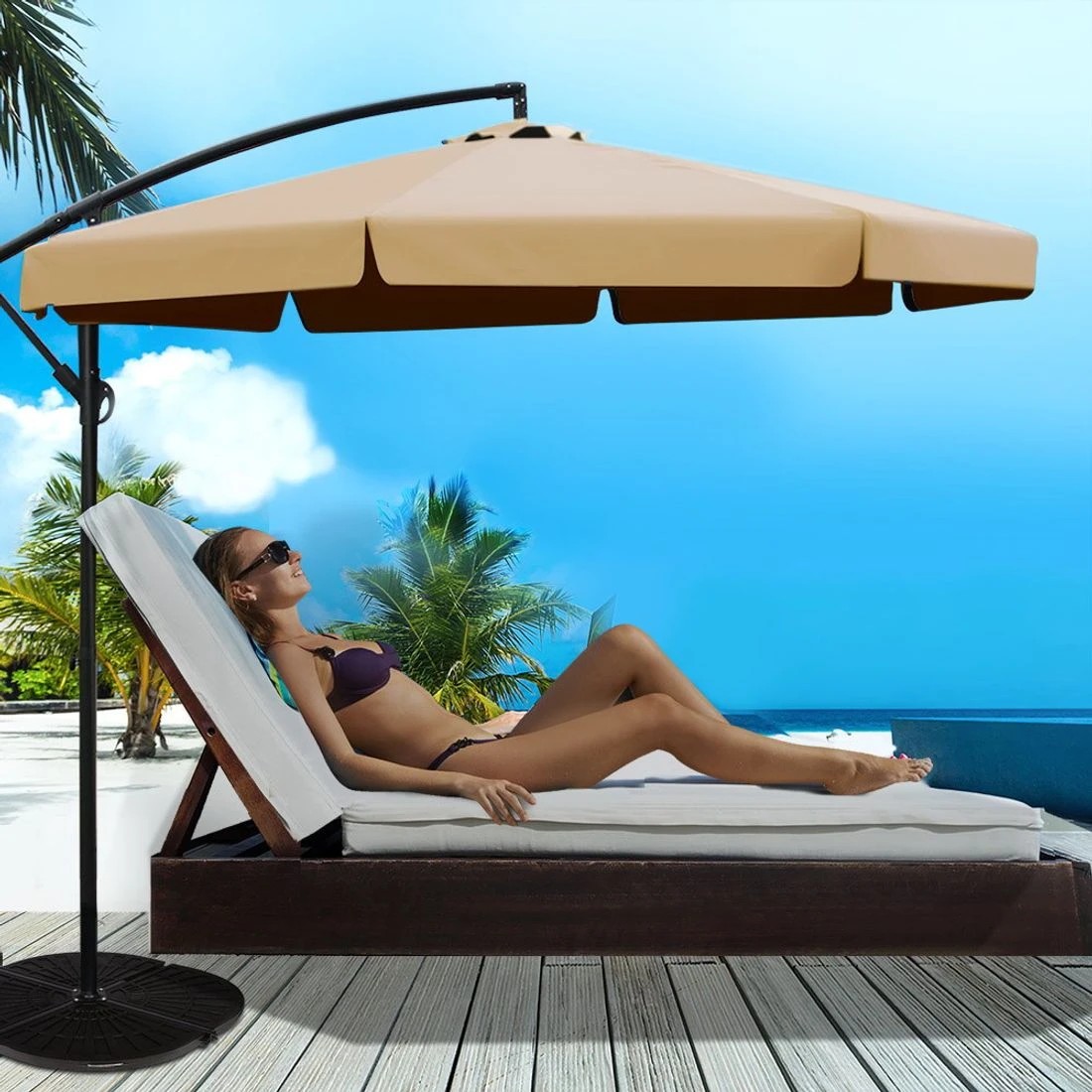 3 Instahut 3m Outdoor Umbrella Cantilever Garden Beach Patio - Beige, 3 of 6