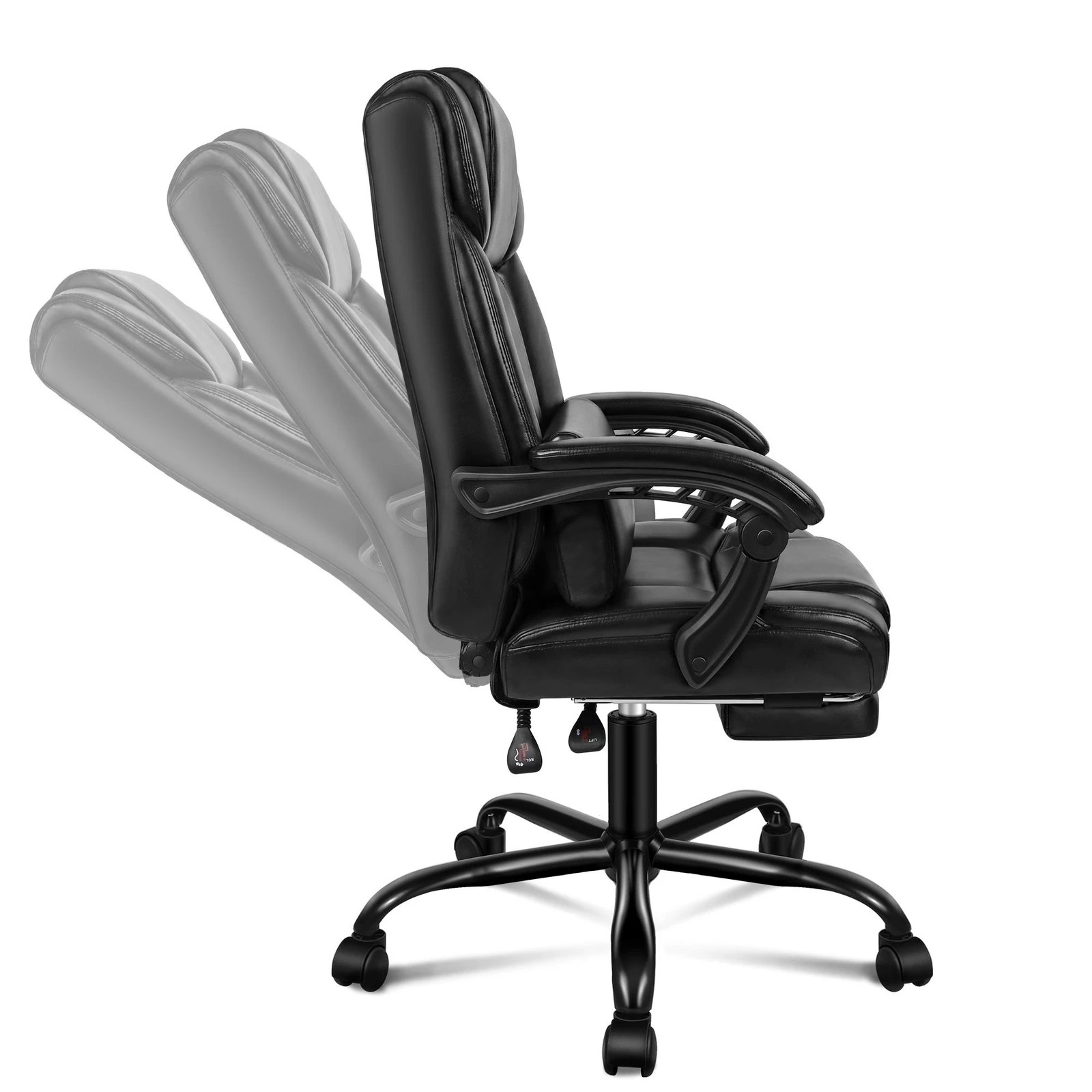 2 Alfordson Office Chair Executive Computer Gaming PU Leather Seat Recliner - Black, 2 of 10