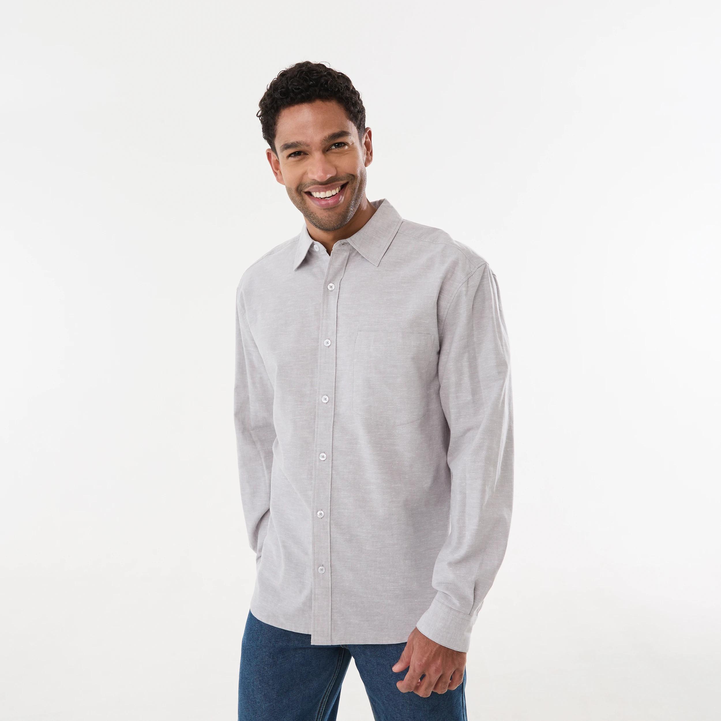 1 Long Sleeve Cotton Linen Shirt TITANIUM YD, 1 of 6