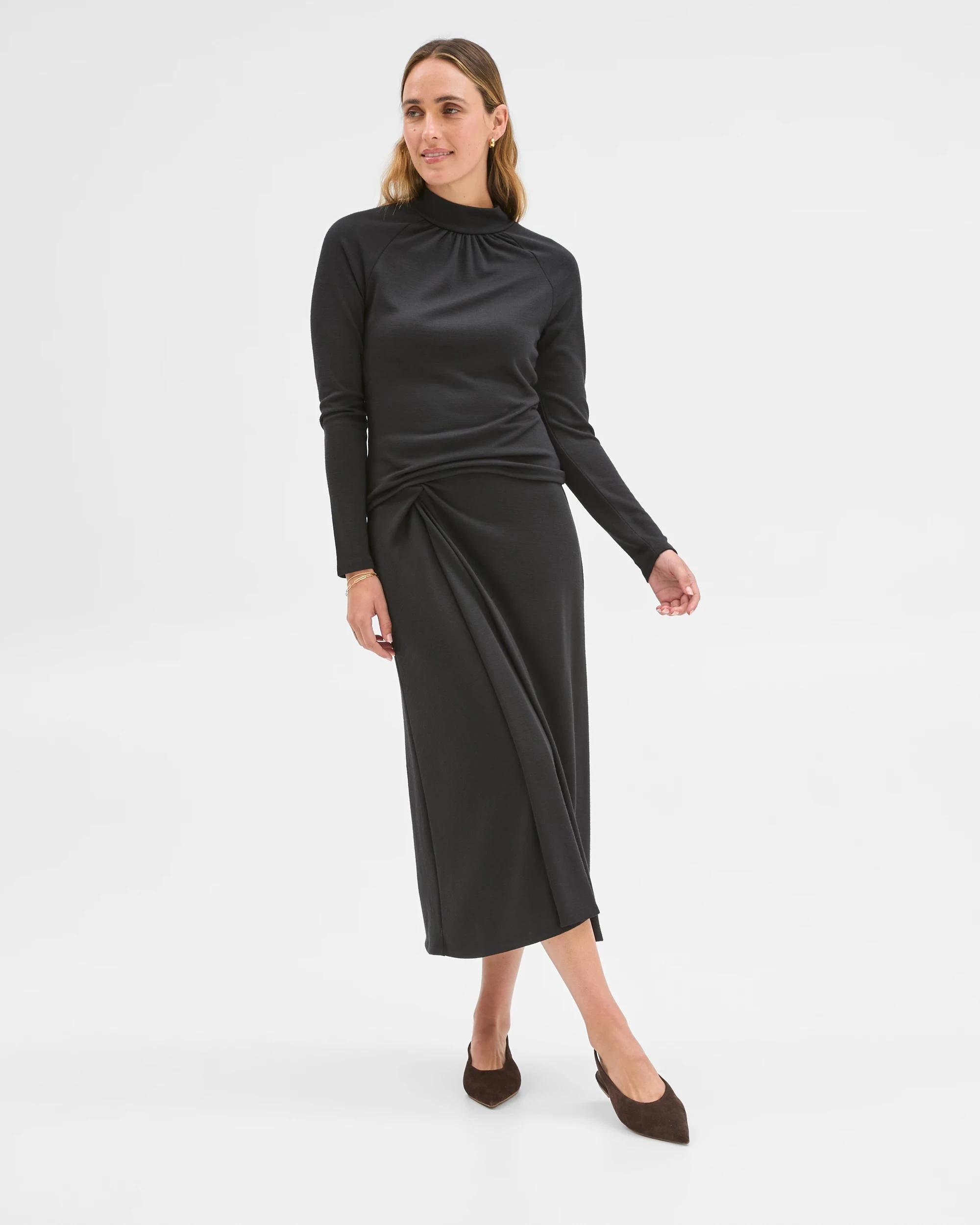 4 Preview Long Sleeve High Neck Drape Top BLACK, 4 of 7