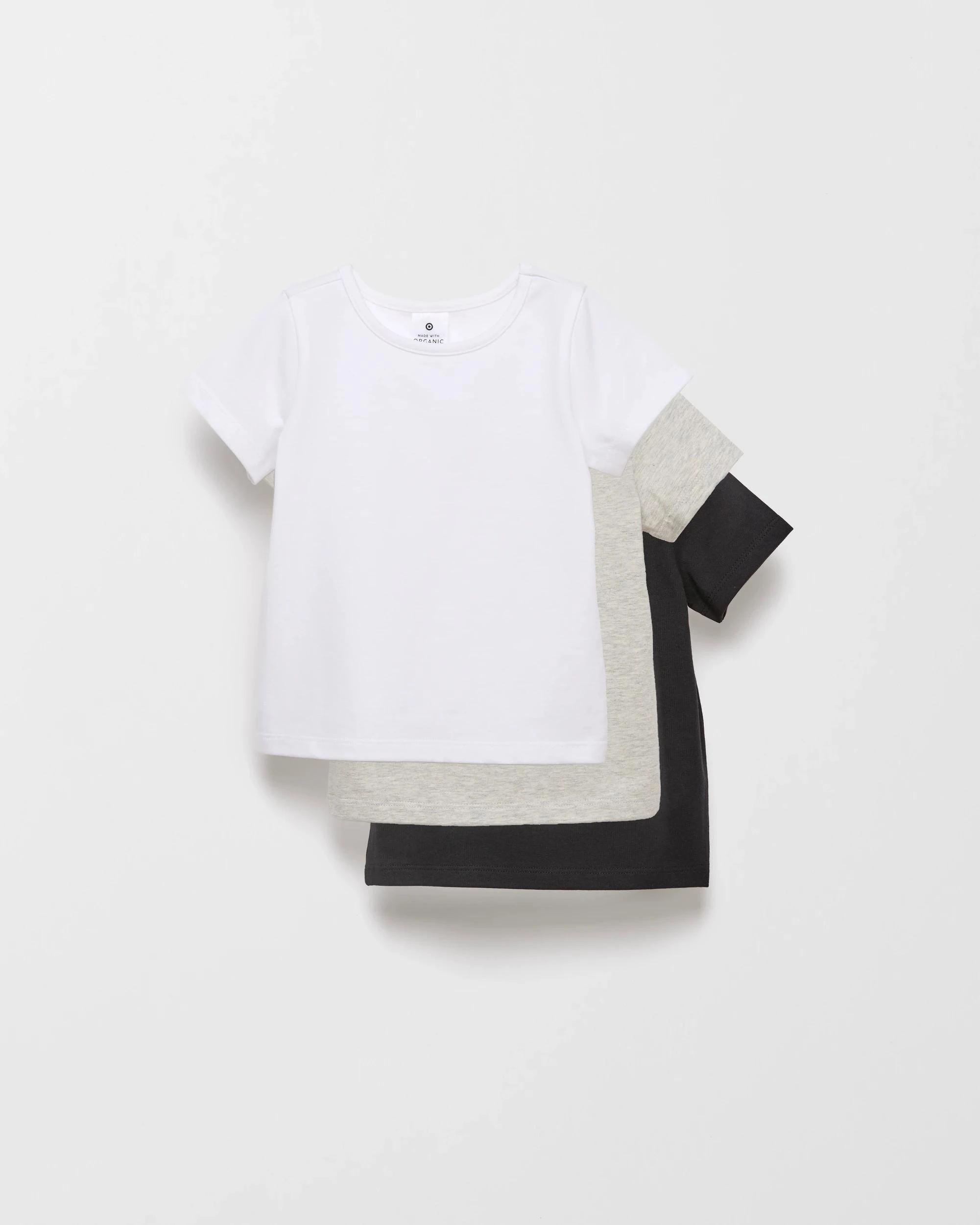 1 Target Baby Baby Organic Cotton Plain T-shirts 3 Pack WHITE/GREY MARLE/BLACK, 1 of 4