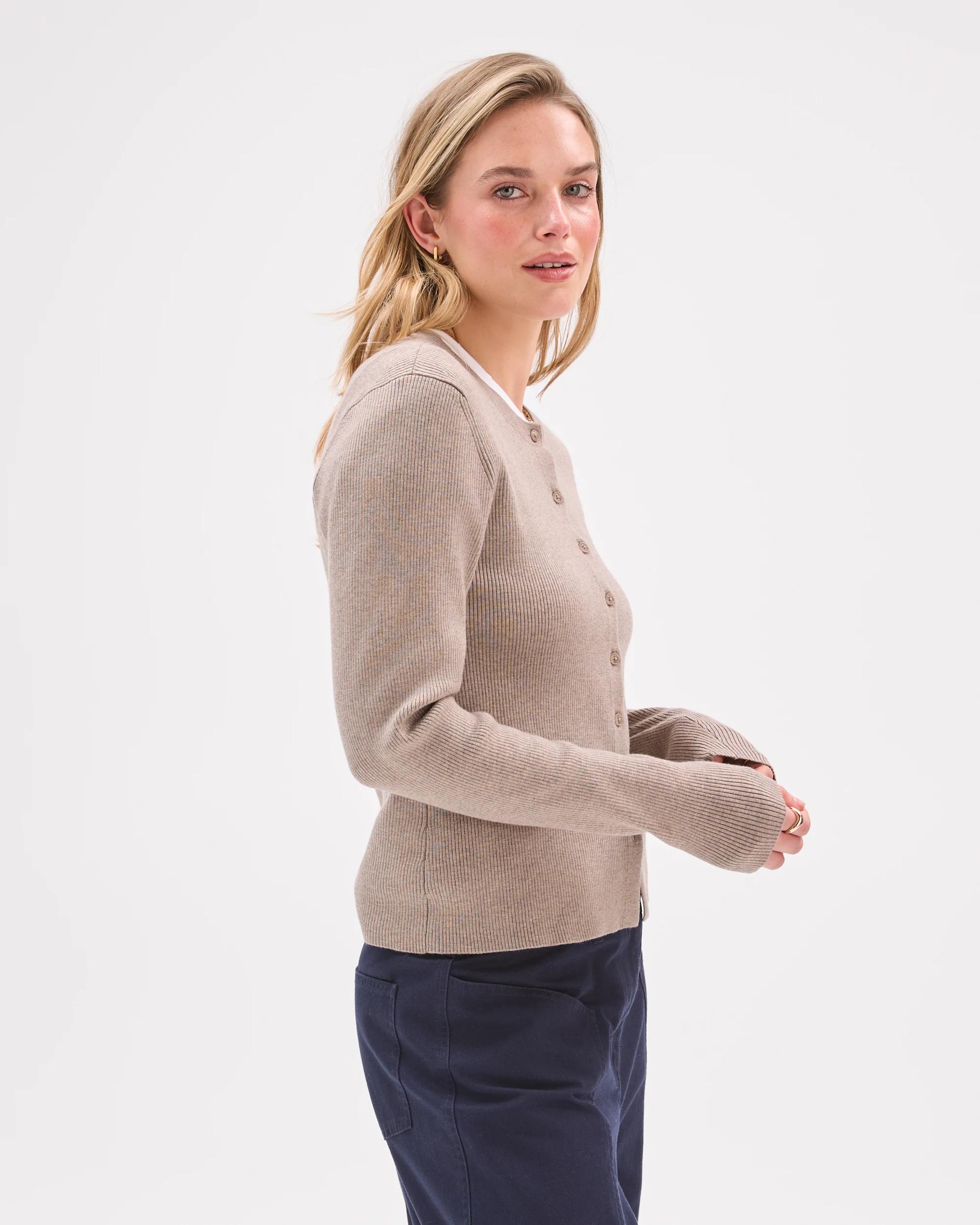 6 Lily Loves Crew Neck Cardigan TAUPE MARLE, 6 of 7