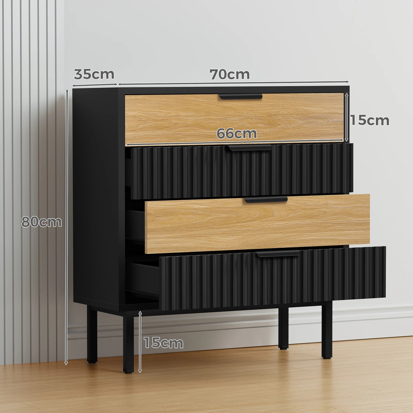 8 Alfordson 4 Chest of Drawers Dresser Tallboy - Black Wood, 8 of 10