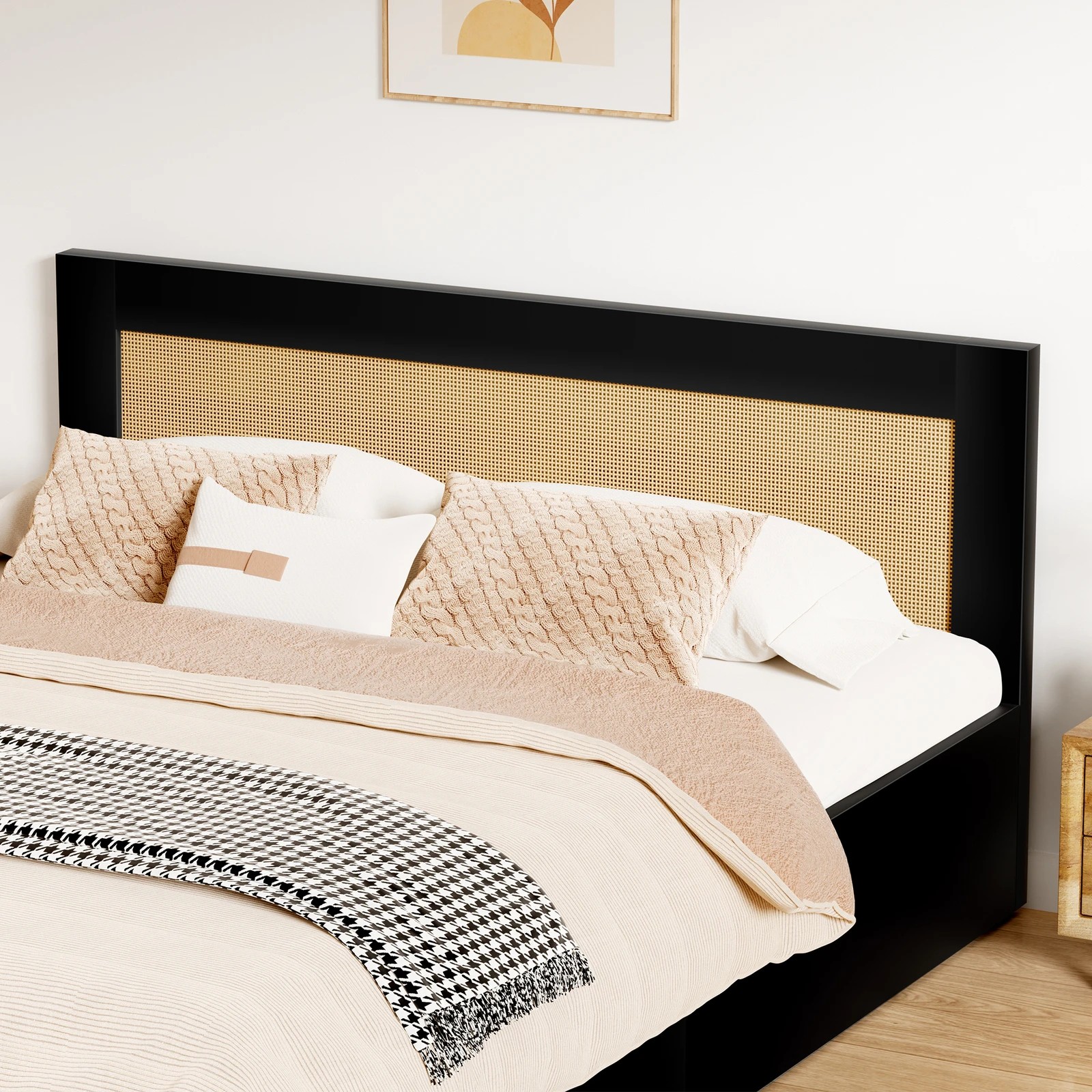 5 Alfordson Wooden Bed Frame Queen Size Rattan Bed Base with Storage Drawers - Black, 5 of 10