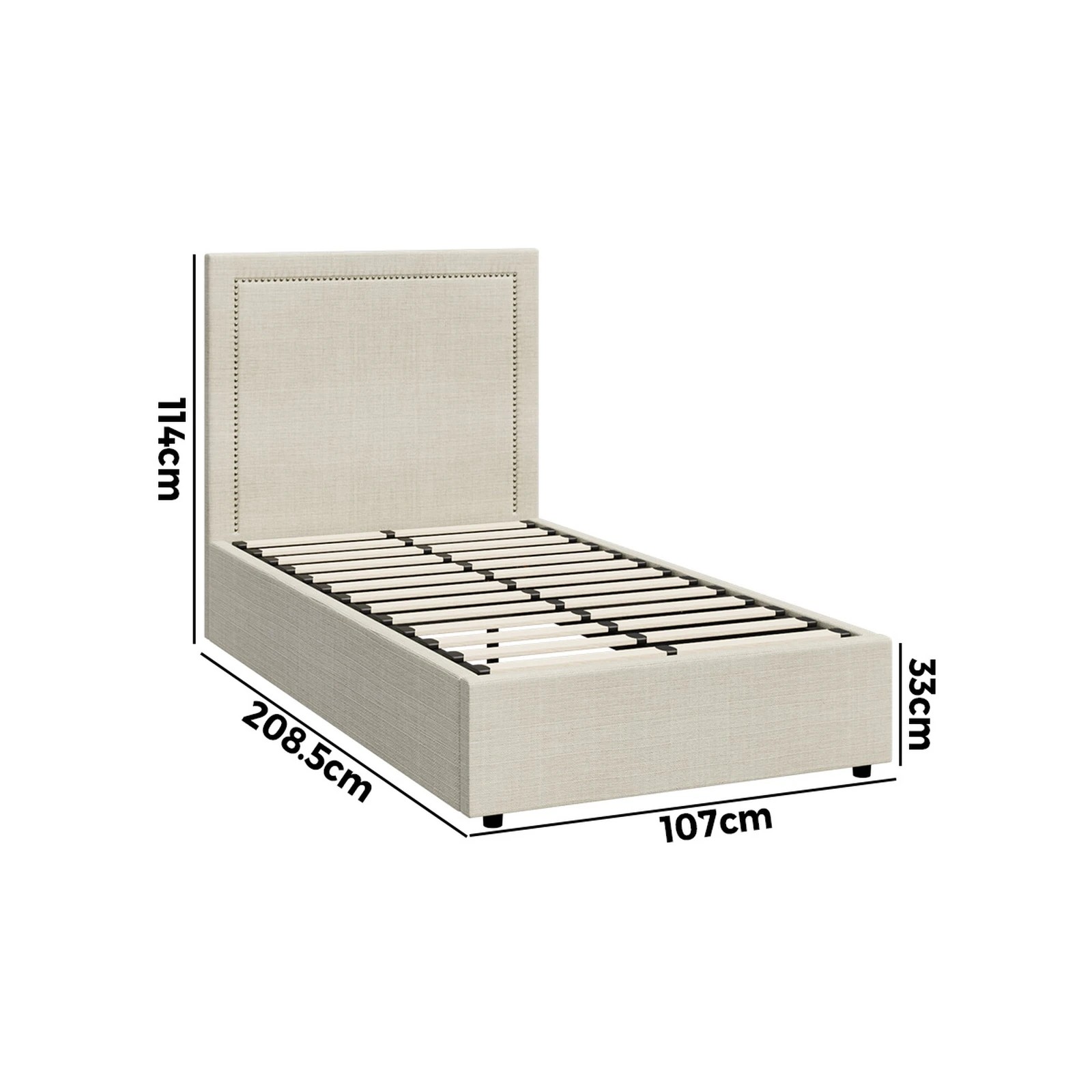 2 Oikiture Bed Frame King Single Gas Lift Base with Storage ADI - Beige, 2 of 10