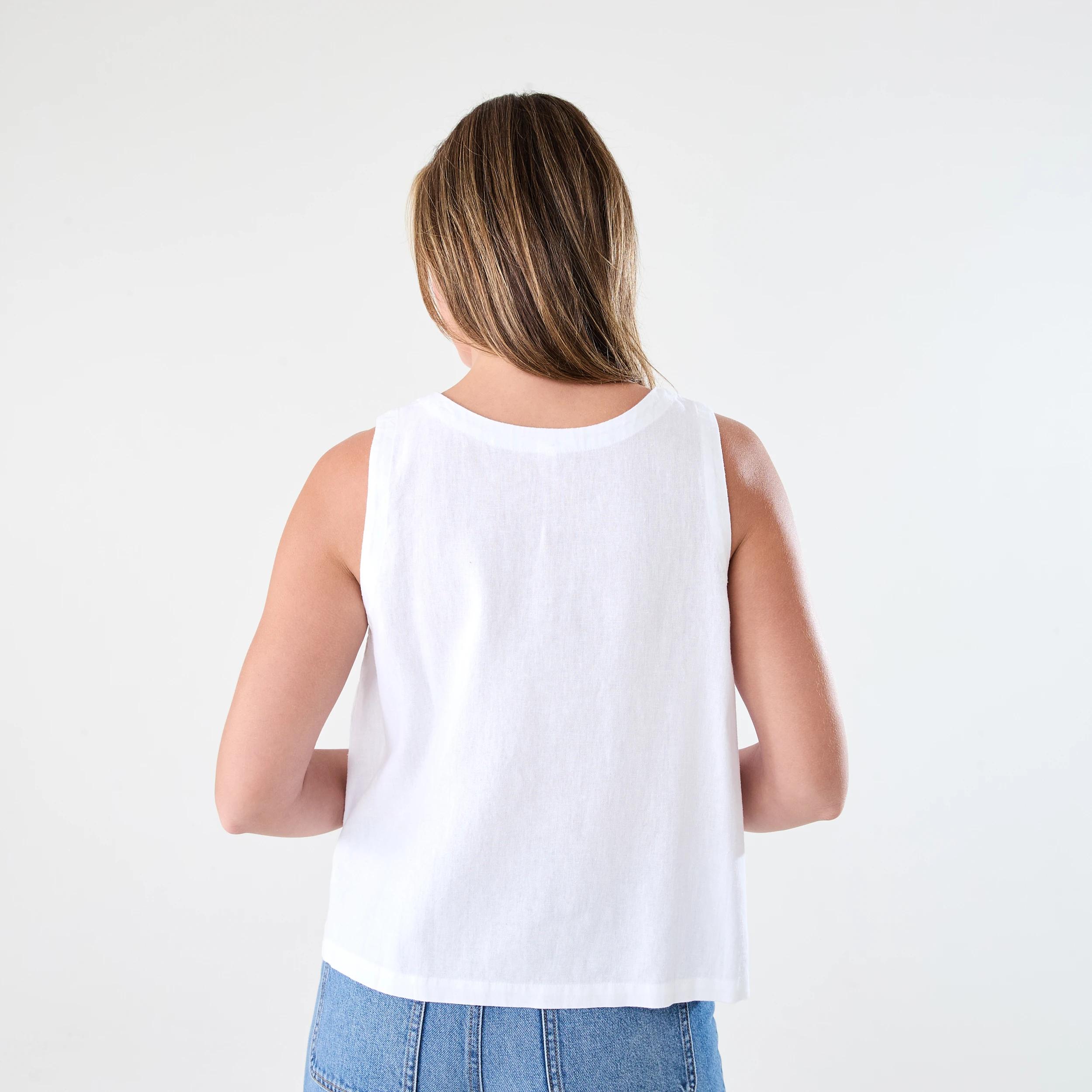 3 Sleeveless Linen Blend Scoop Neck Tank White, 3 of 6