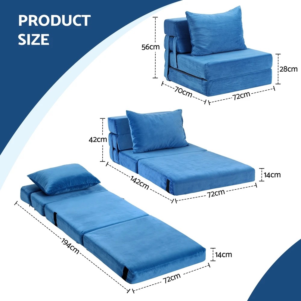 2 Artiss Convertible Folding Sofa Bed Armless Lounger Foam Floor Sofas Futons - Blue, 2 of 7