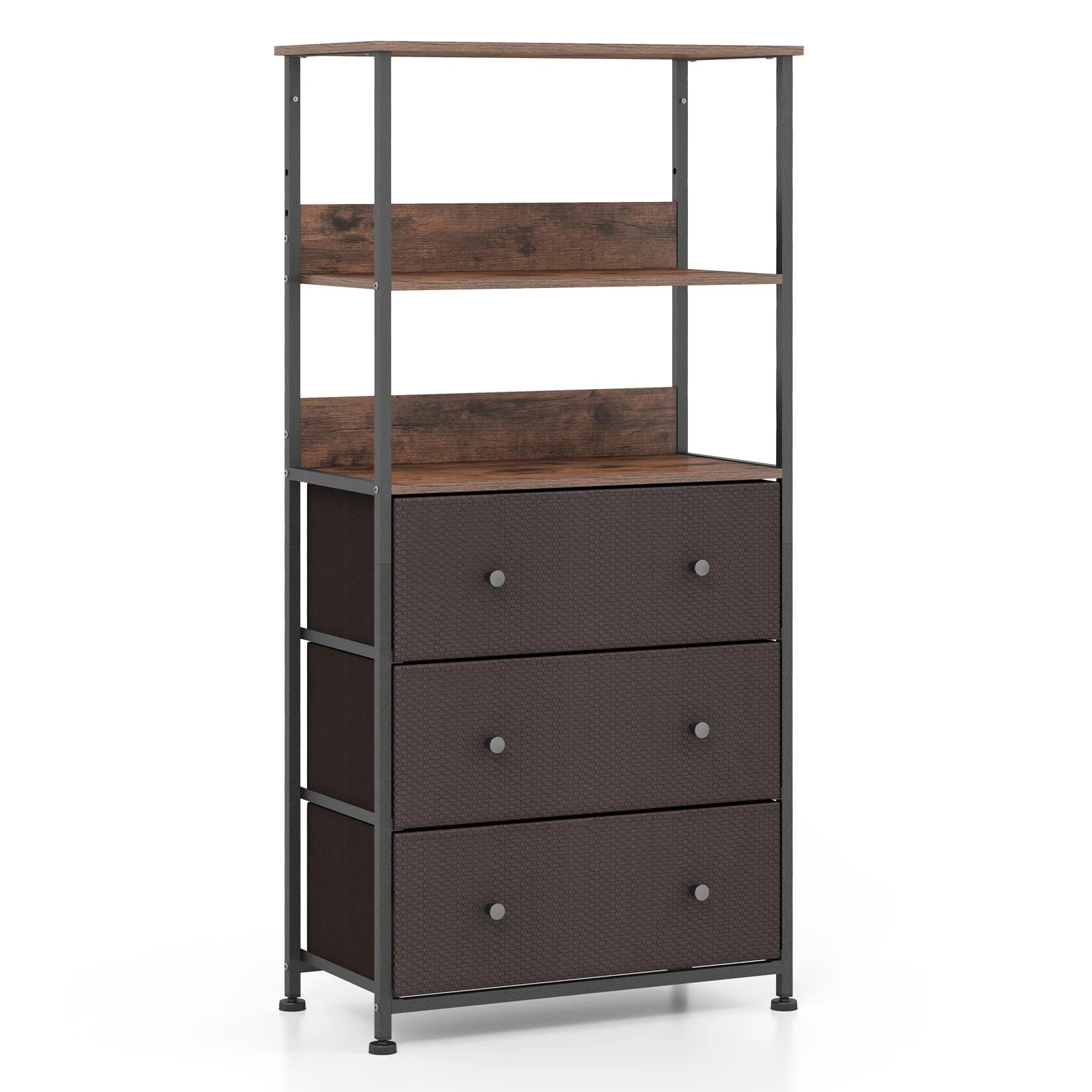 1 Costway 3 Fabric Drawers Dresser Chest of Drawers Open Shelf Storage Organiser, 1 of 4