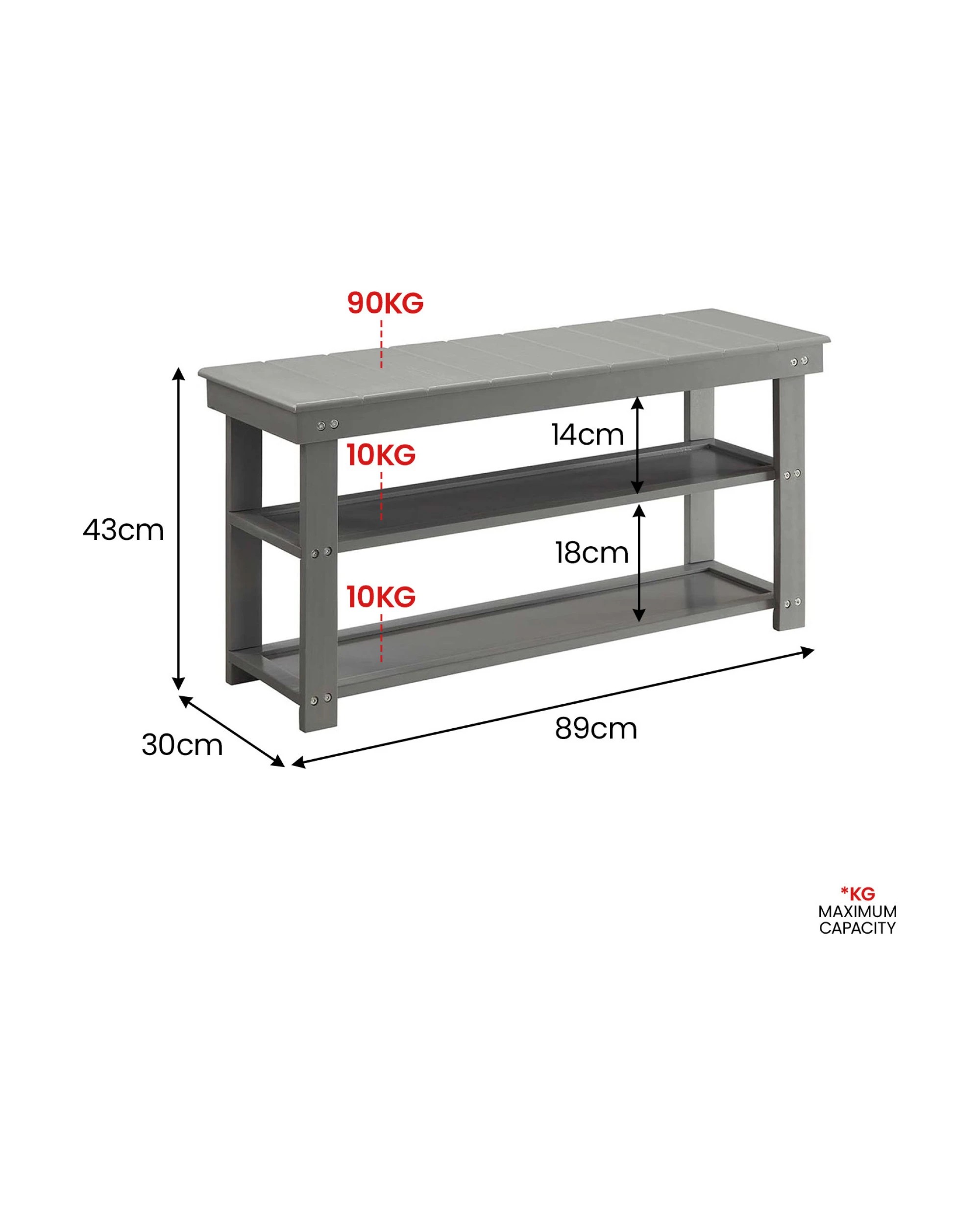 3 Sarantino Maeve Shoe Storage Bench - Grey, 3 of 8