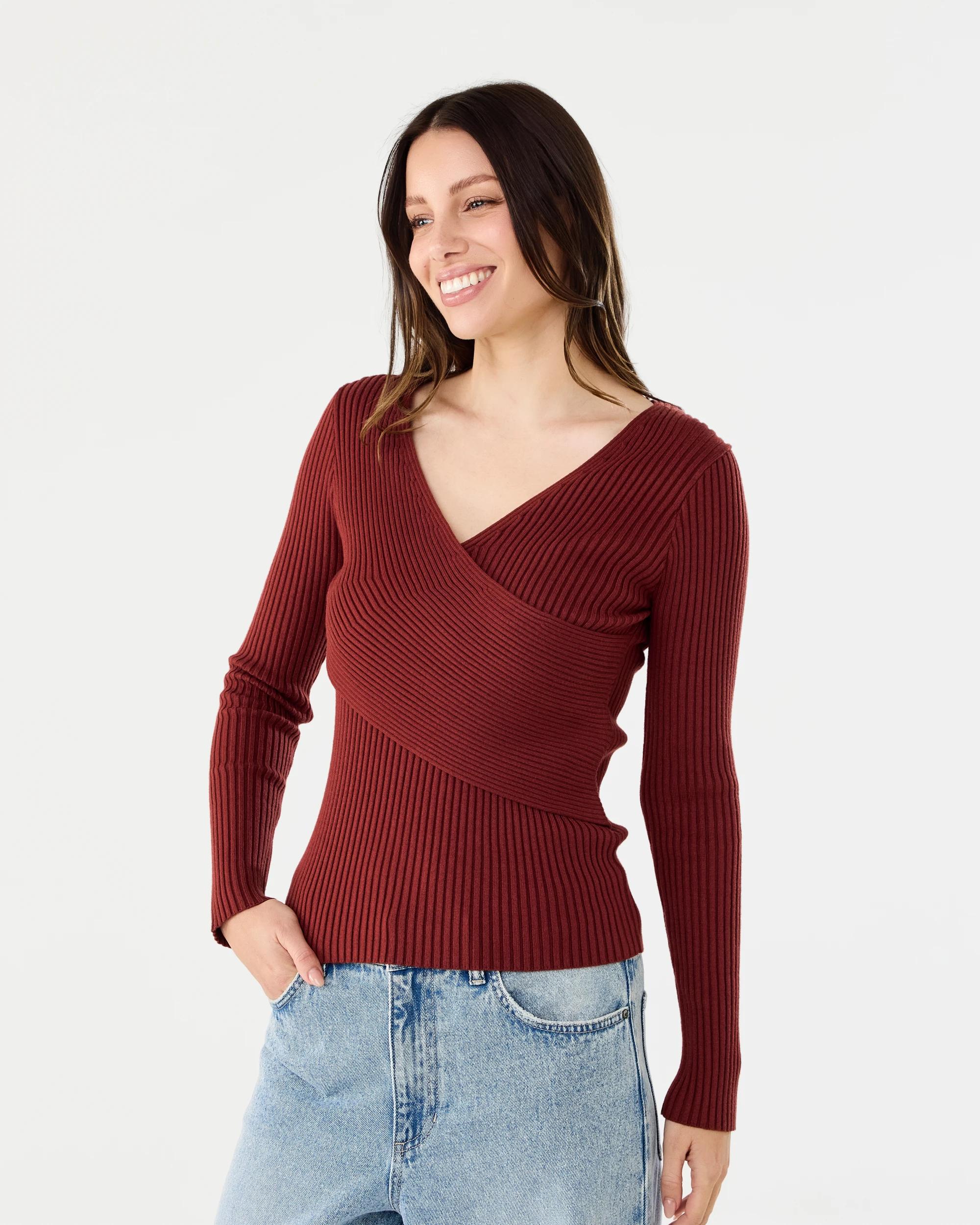2 Long Sleeve Wrap Top Burnt Rust, 2 of 6