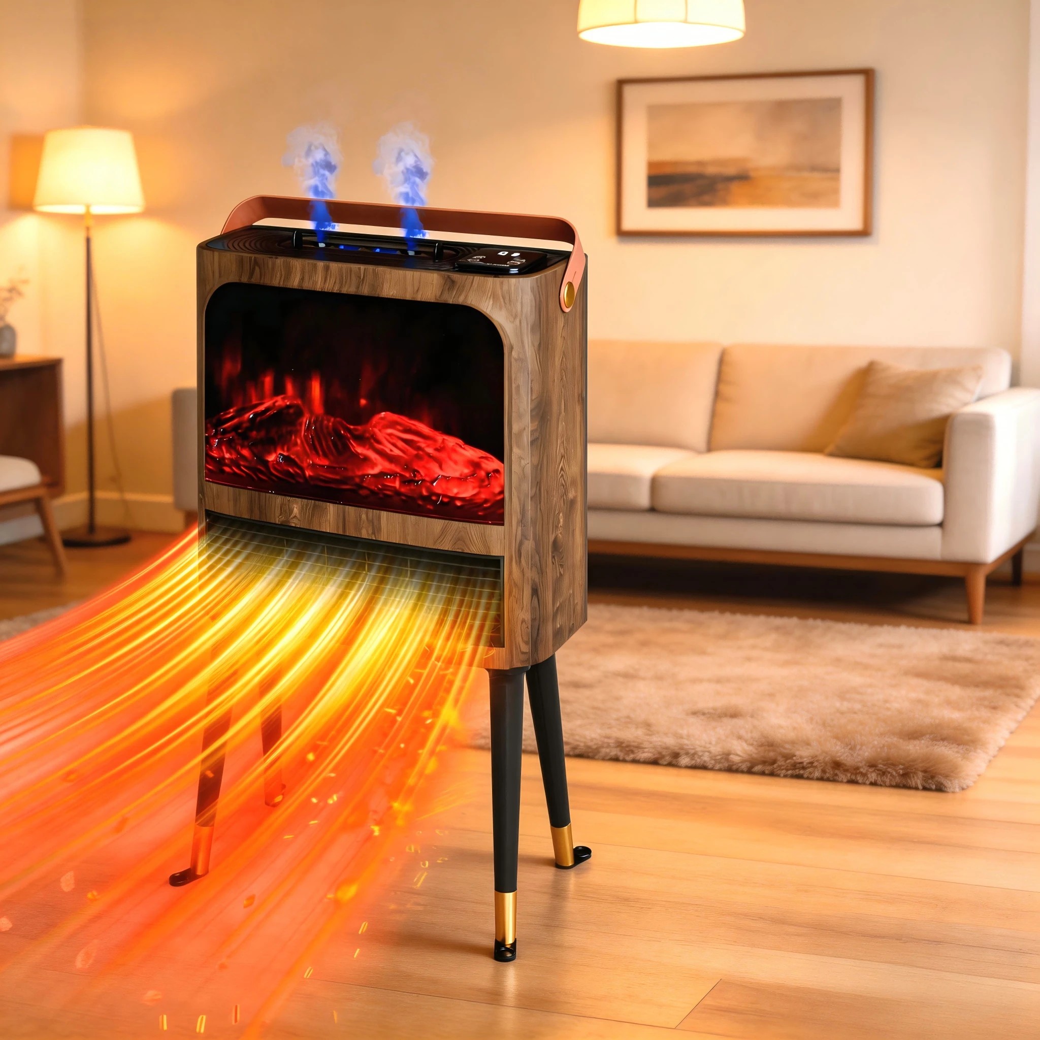 2 Advwin Space Heater Electric Fireplace with Humidifier 3D Realistic Flame 12H Timer 3 Speeds, 2 of 6