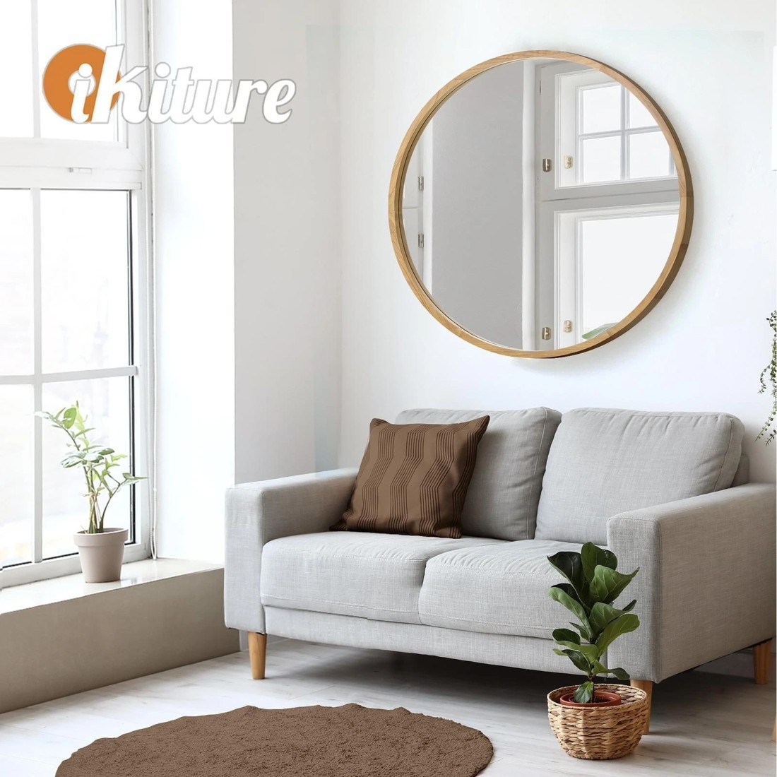 5 Oikiture Wall Mirrors Round 70cm Makeup Mirror Vanity Home Decor Wooden
 - Natural, 5 of 9