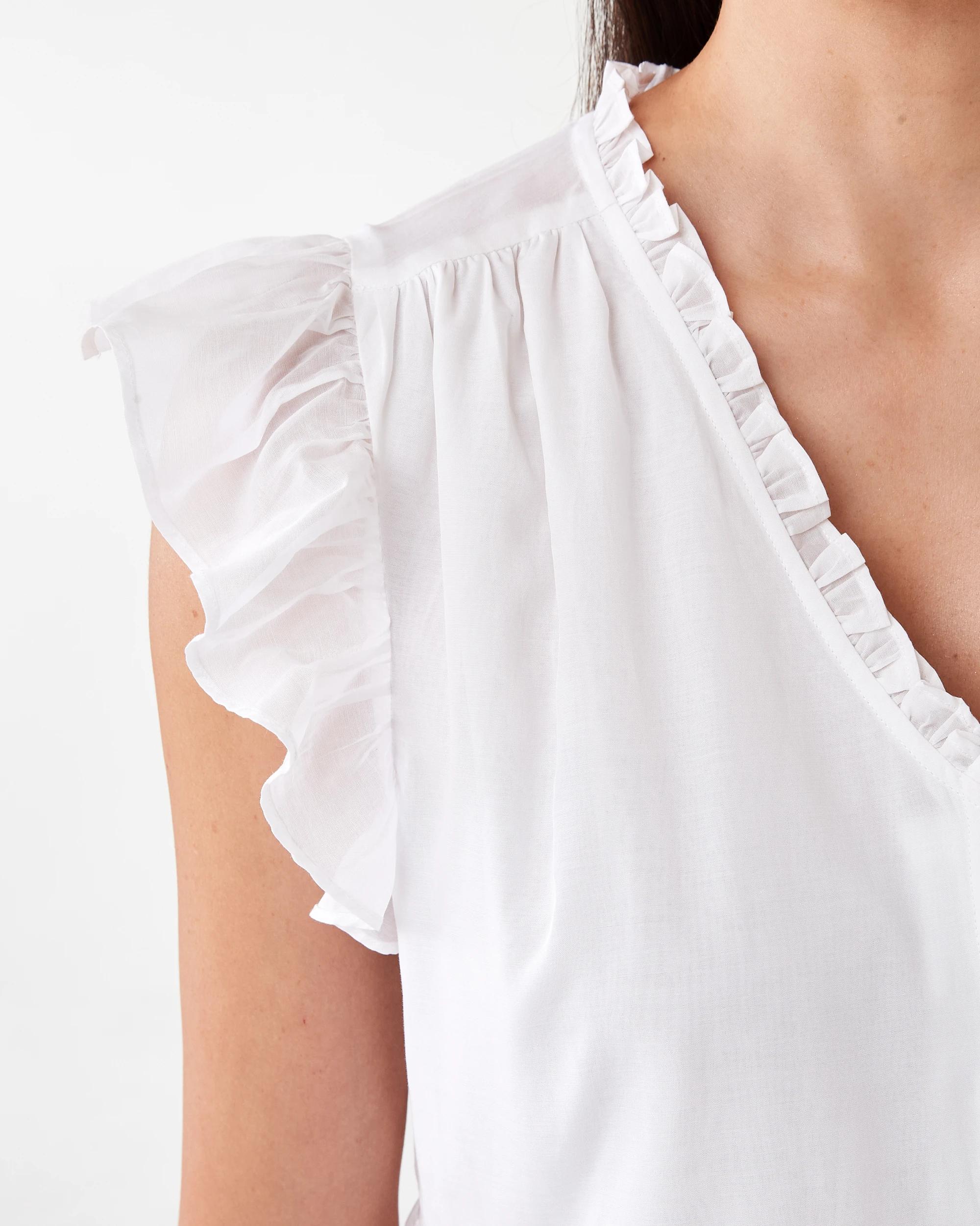 6 Short Sleeve Lace Trim Flutter Top White, 6 of 8