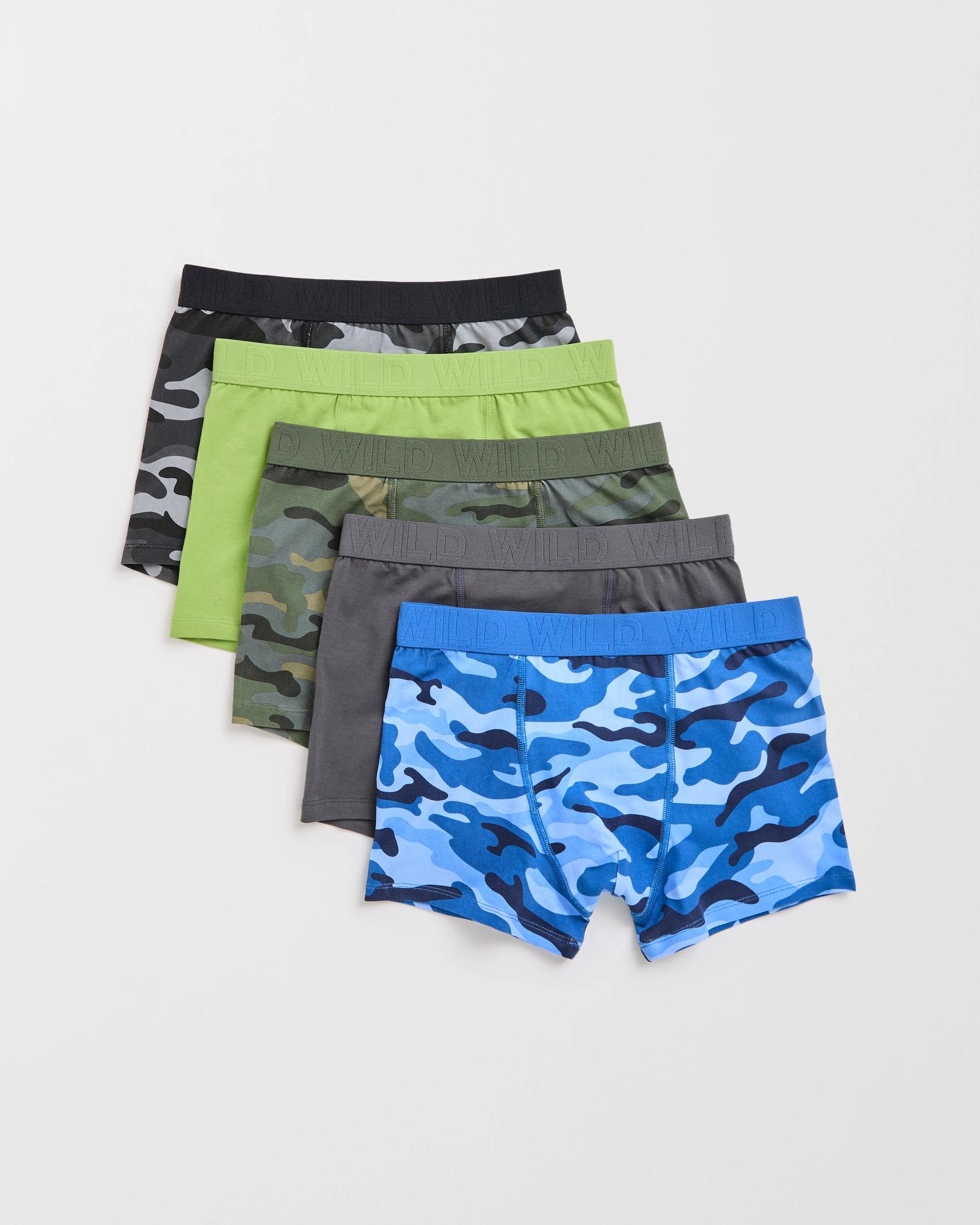 1 Maxx Cotton 5 Pack Older Boys Trunks CAMO MULTI, 1 of 2