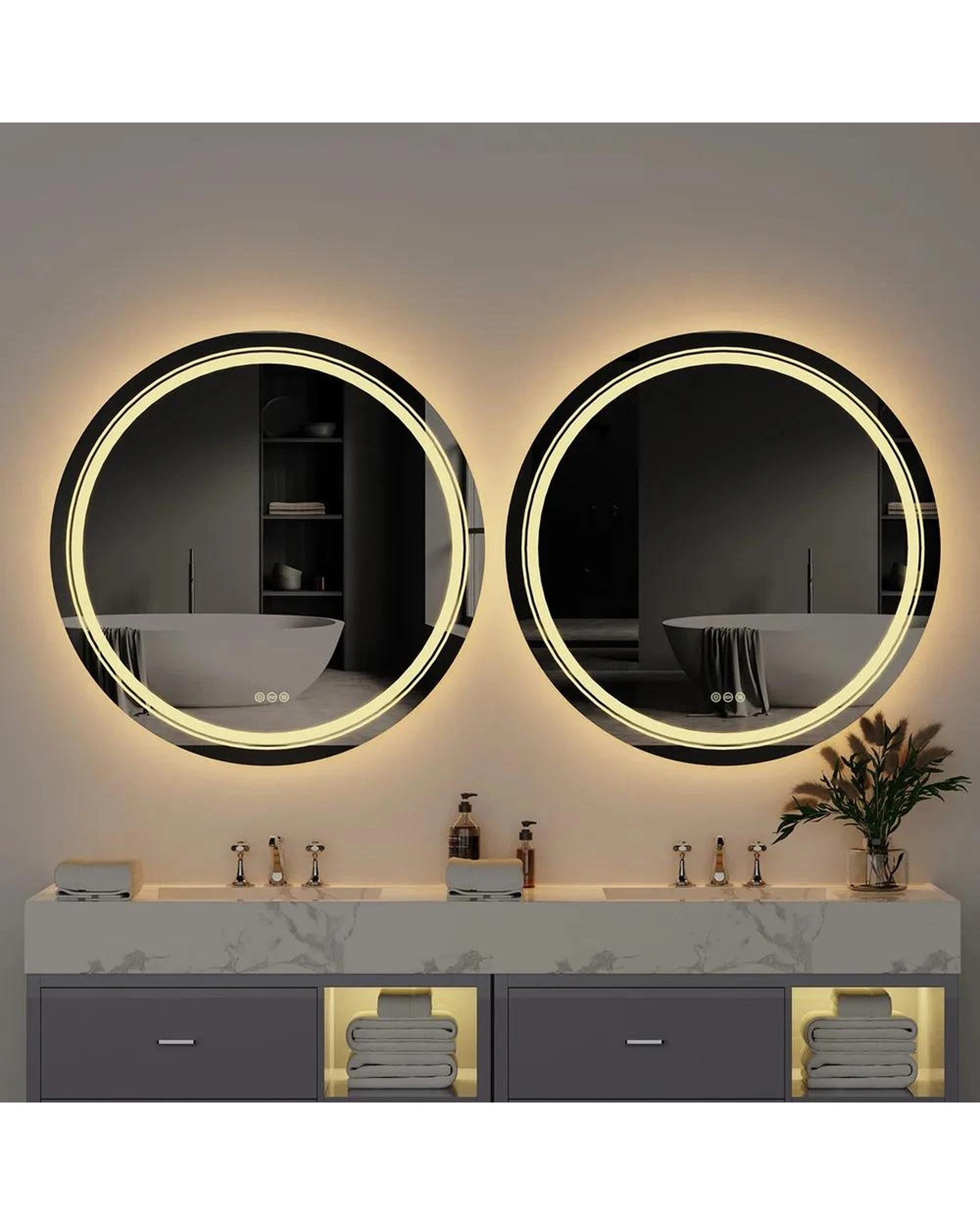 3 OAKORY 90cm Round LED Smart Bathroom Mirror Front and Backlit Anti-Fog Dimmable, 3 of 4