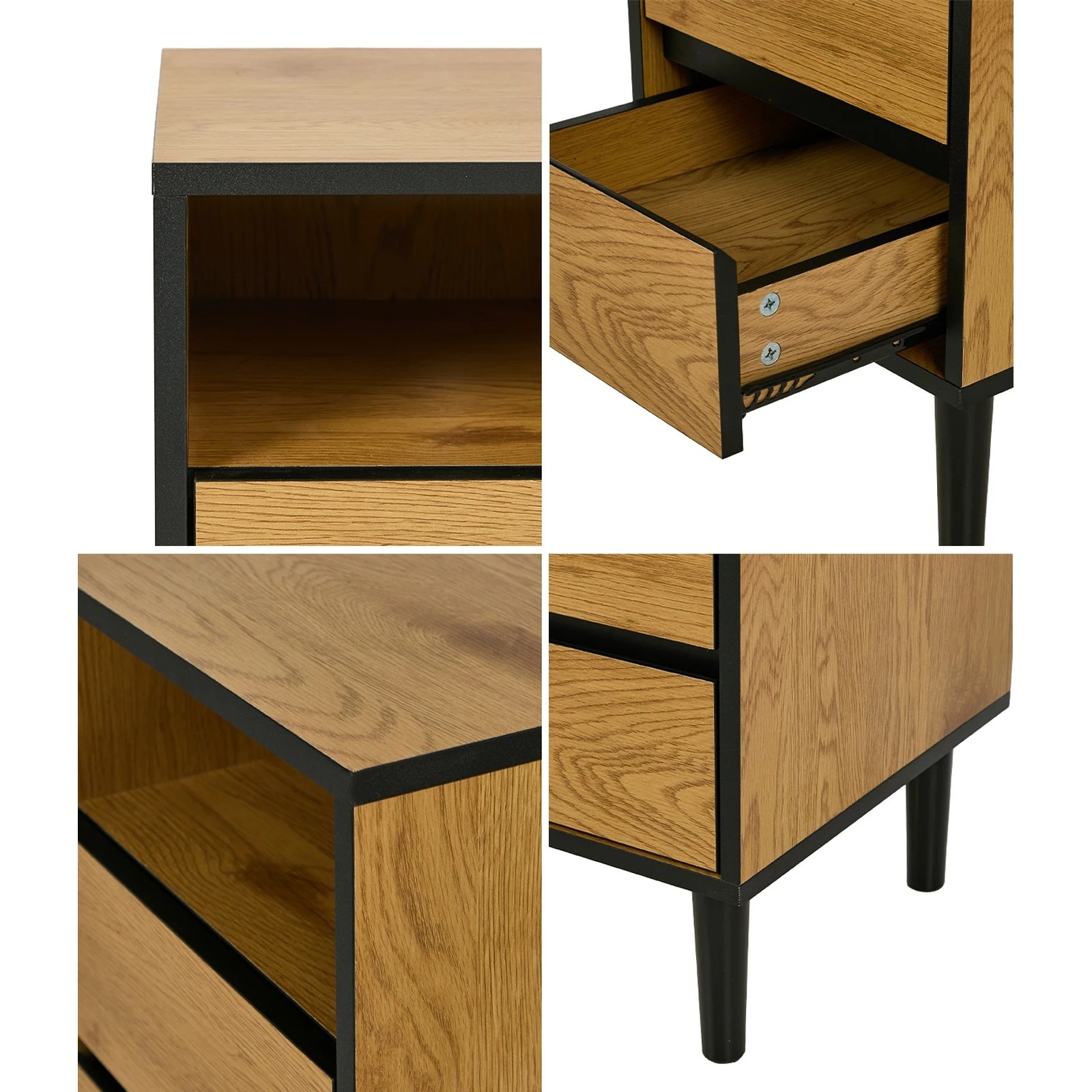 5 Oikiture Bedside Table 2 Drawers Shelf Side End Table Nightstand - Natural, 5 of 8