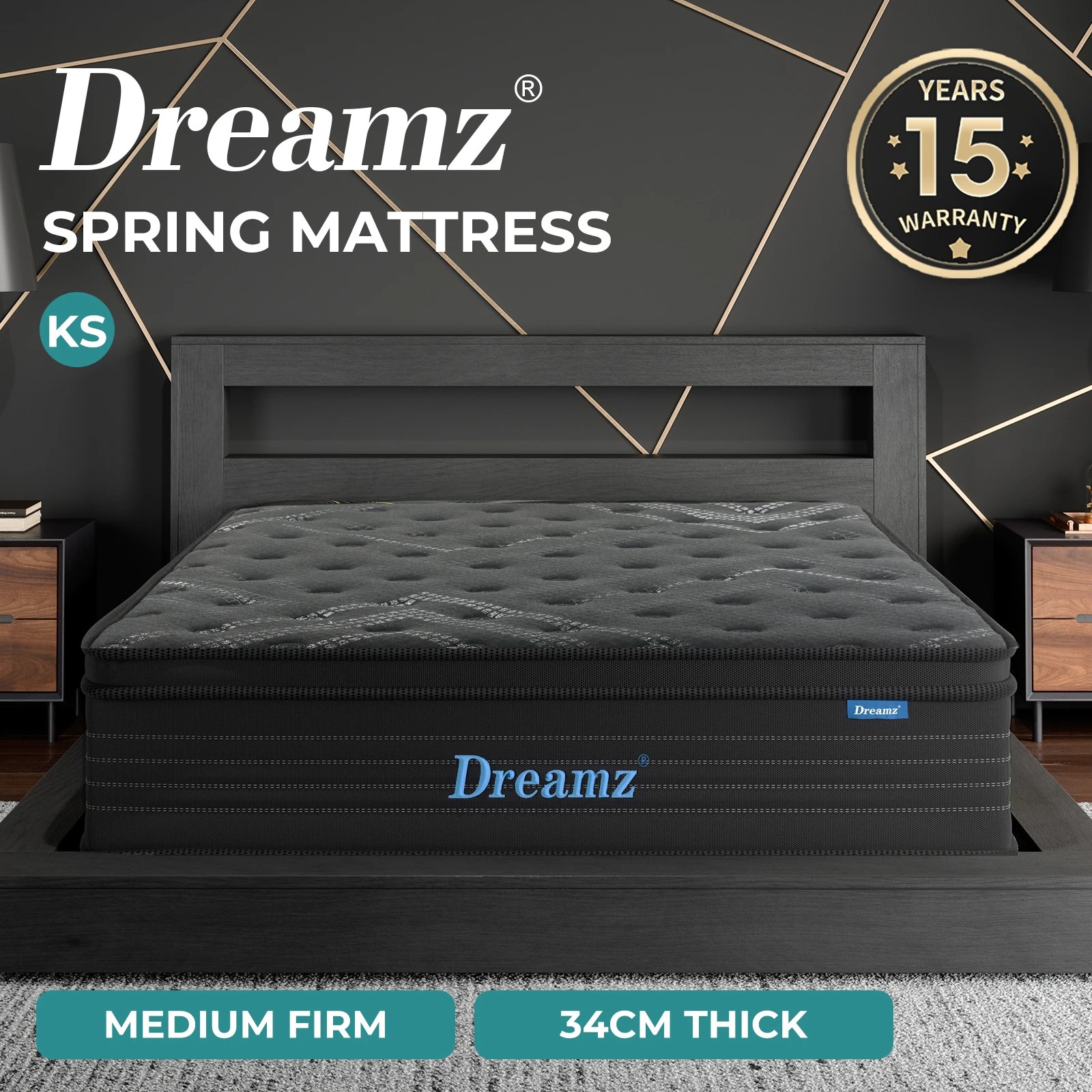 1 Dreamz 34Cm Mattress King Single Size Spring Mattress, 1 of 8