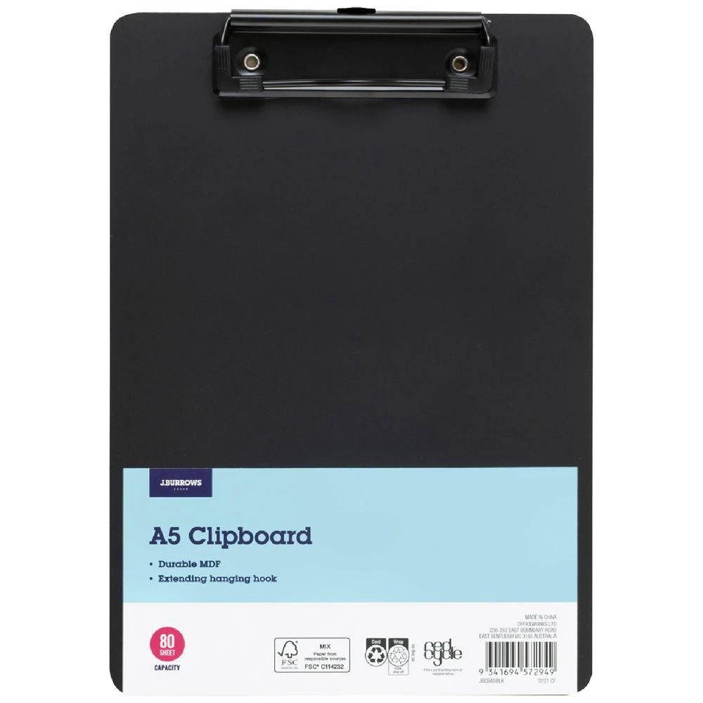 1 J. Burrows MDF A5 Clipboard Black, 1 of 3