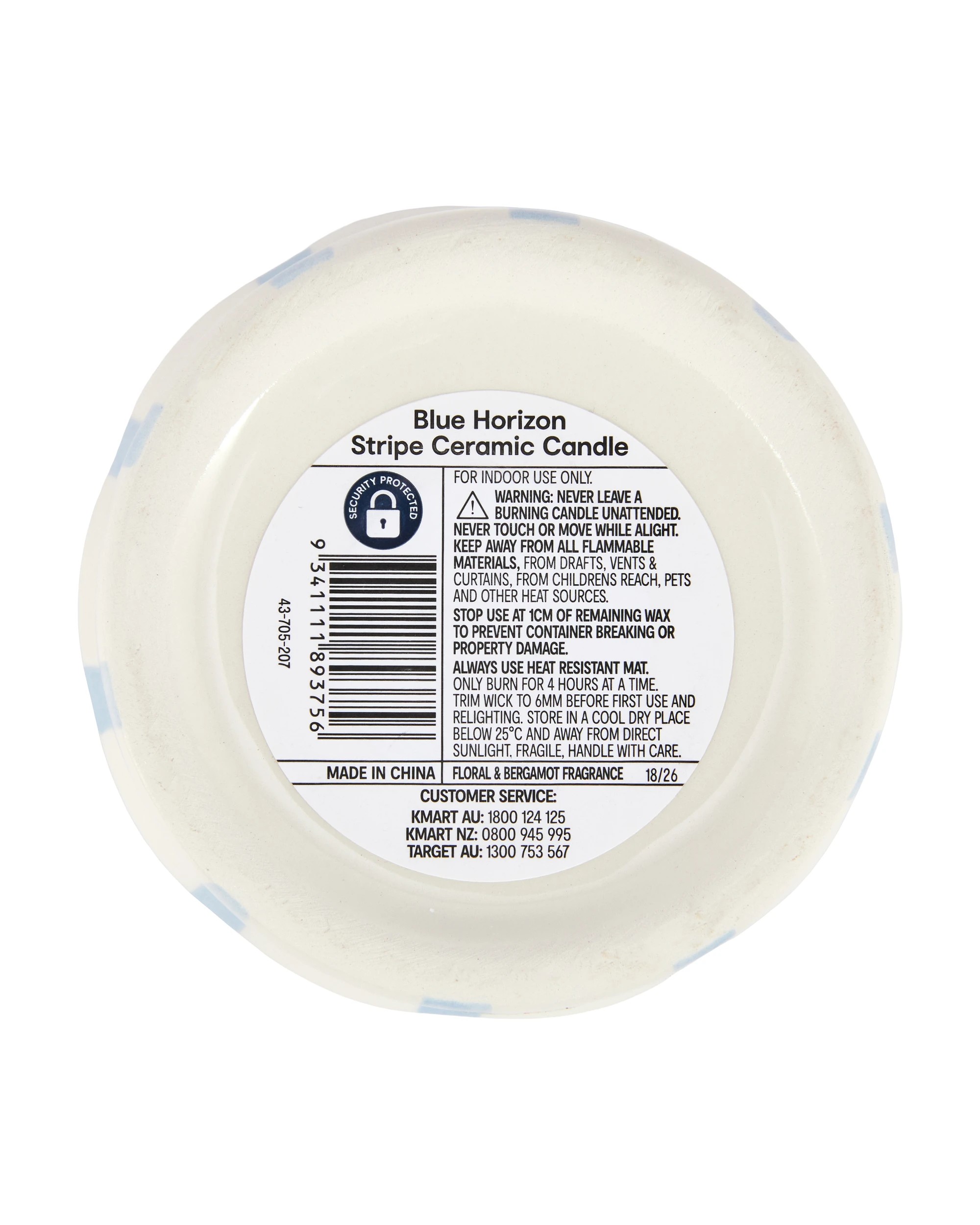 5 Blue Horizon Stripe Ceramic Candle, 5 of 5
