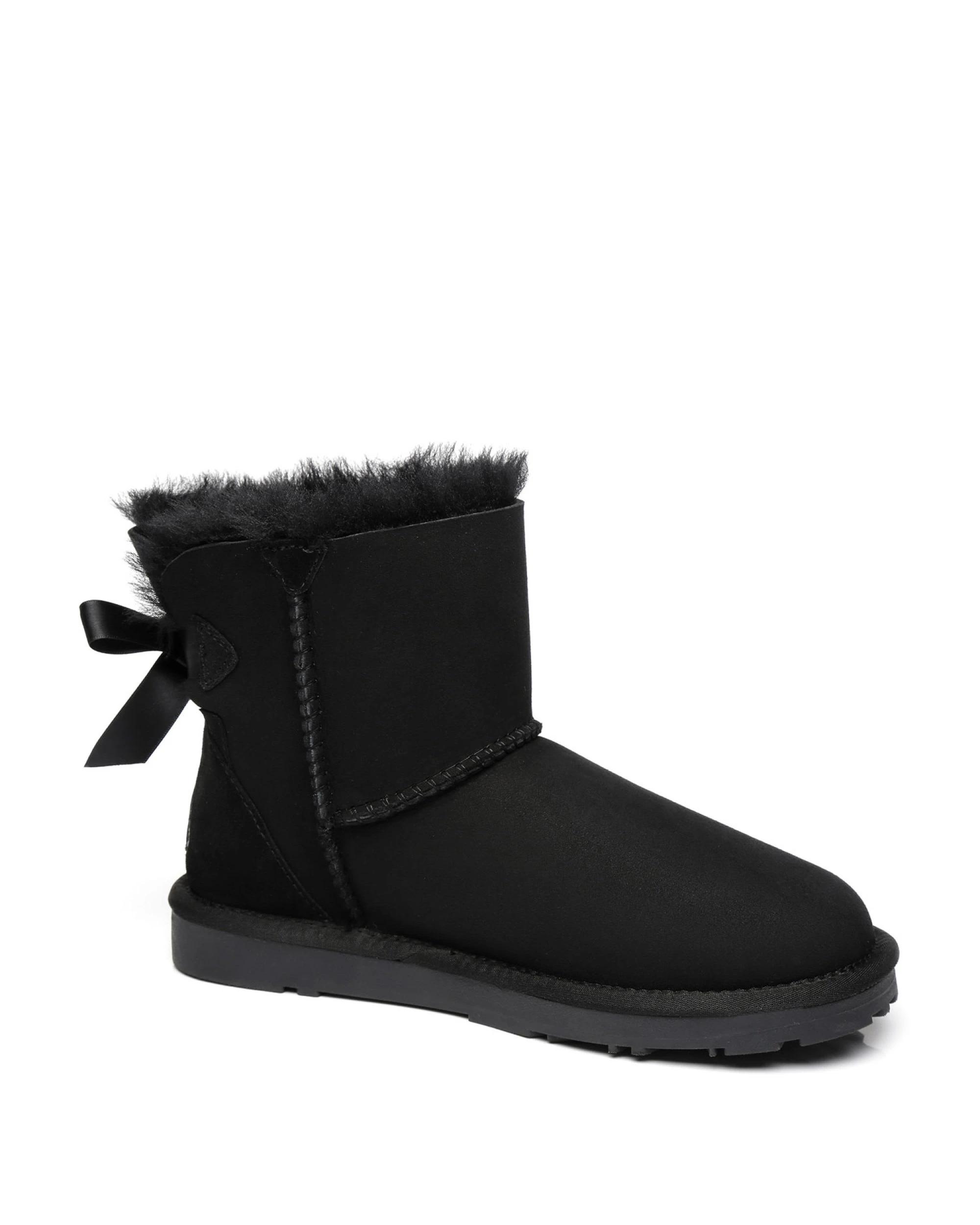 2 Everau Womens Mini Back Bow UGG Boots BLACK, 2 of 5