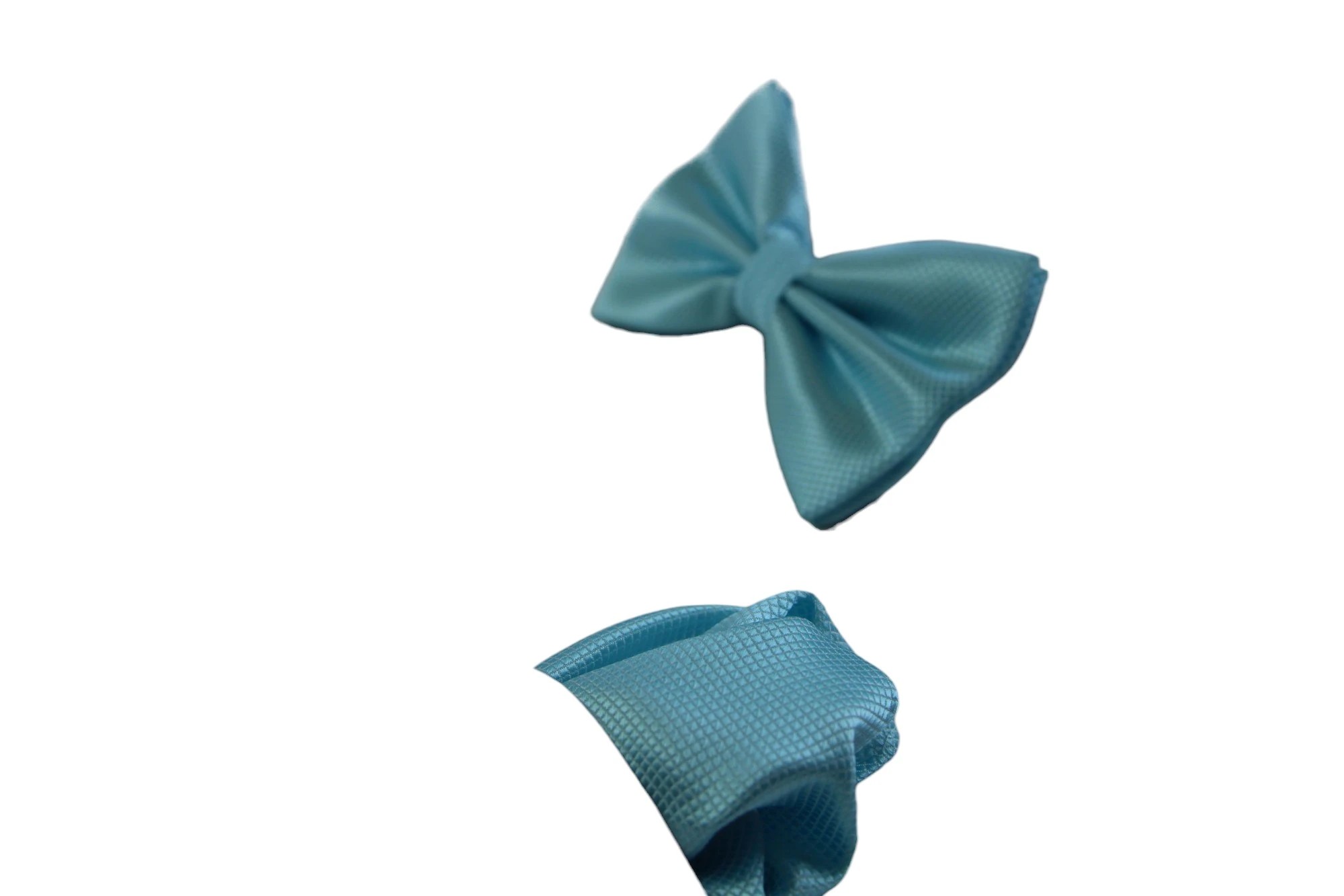 4 Zasel Mens Sky Blue Plain Coloured Checkered Bow Tie & Matching Pocket Square Set - Blue - Blue, 4 of 4