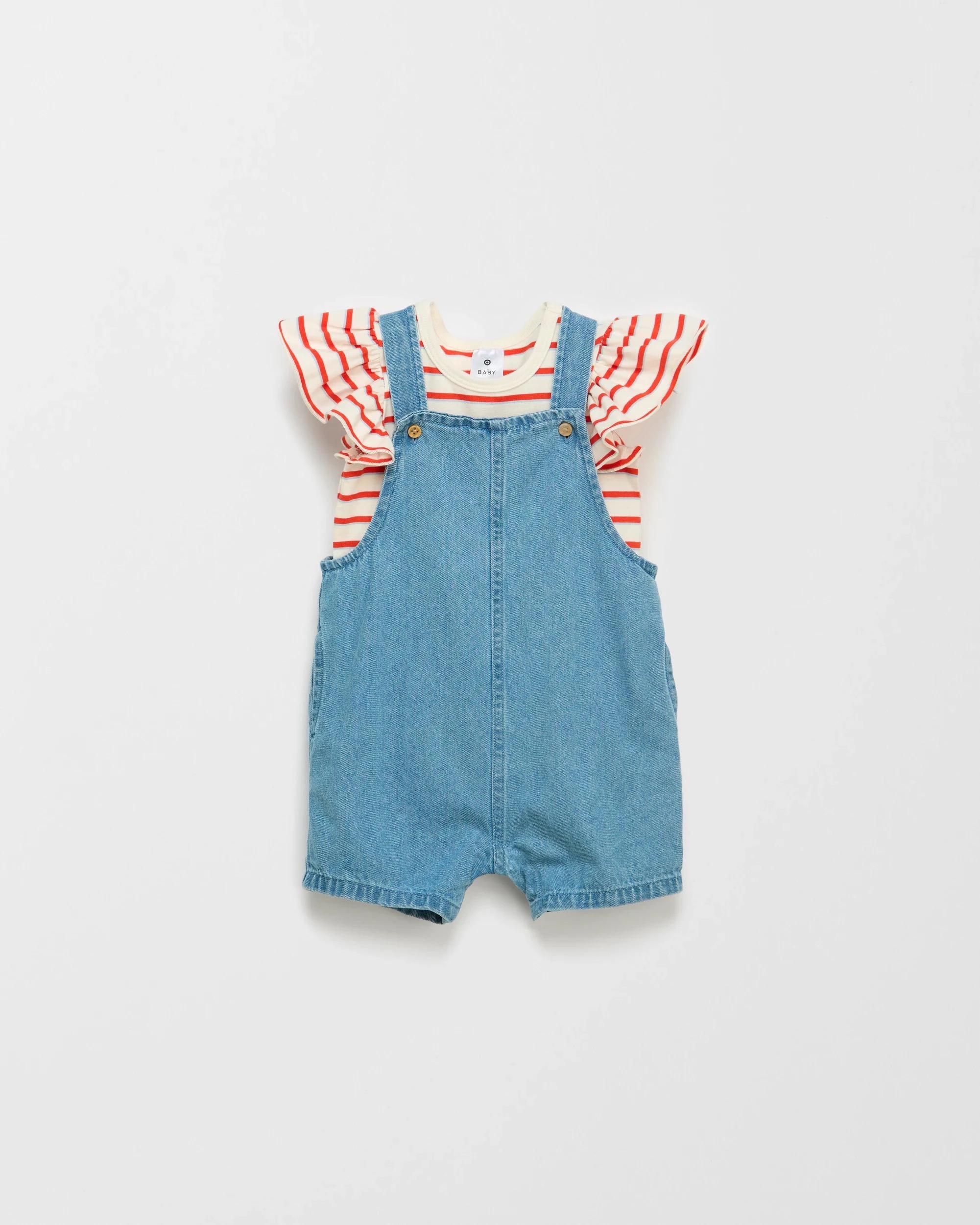 1 Target Baby Baby Denim Shortalls with Bodysuit 2 Piece Set DENIM, 1 of 2