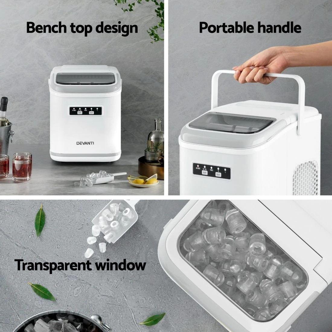 6 Devanti Ice Maker Machine Portable 12kg Countertop w/Self Cleaning 1.3L - White, 6 of 7